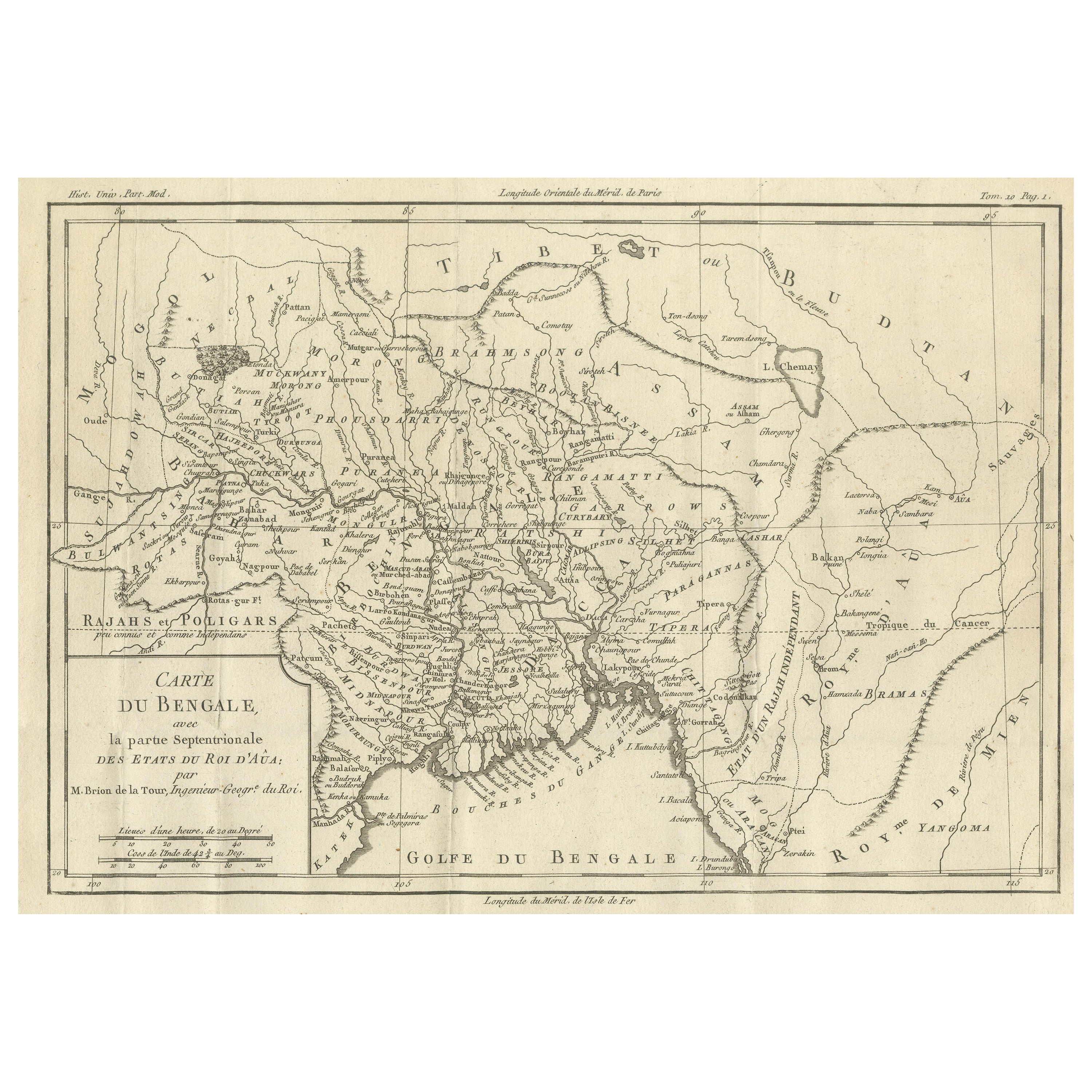 Mapa antiguo de Bengala y la desembocadura del río Ganges