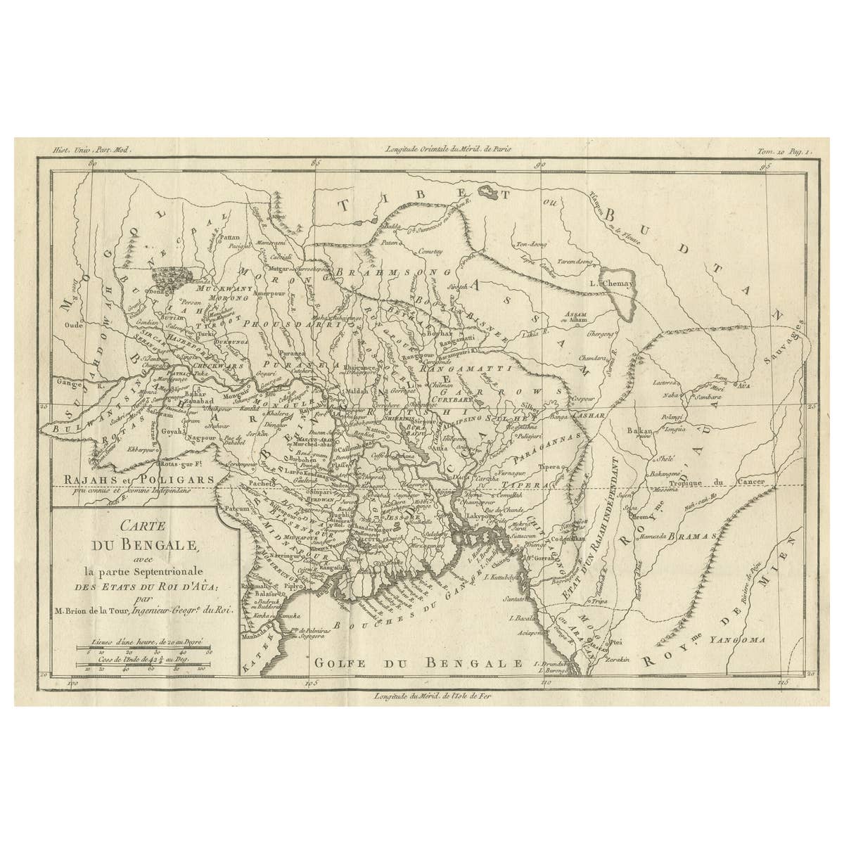 Antique Map of of Bengal and the mouth of the Ganges River