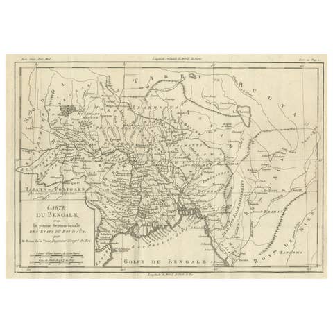 Antique Map of of Bengal and the mouth of the Ganges River