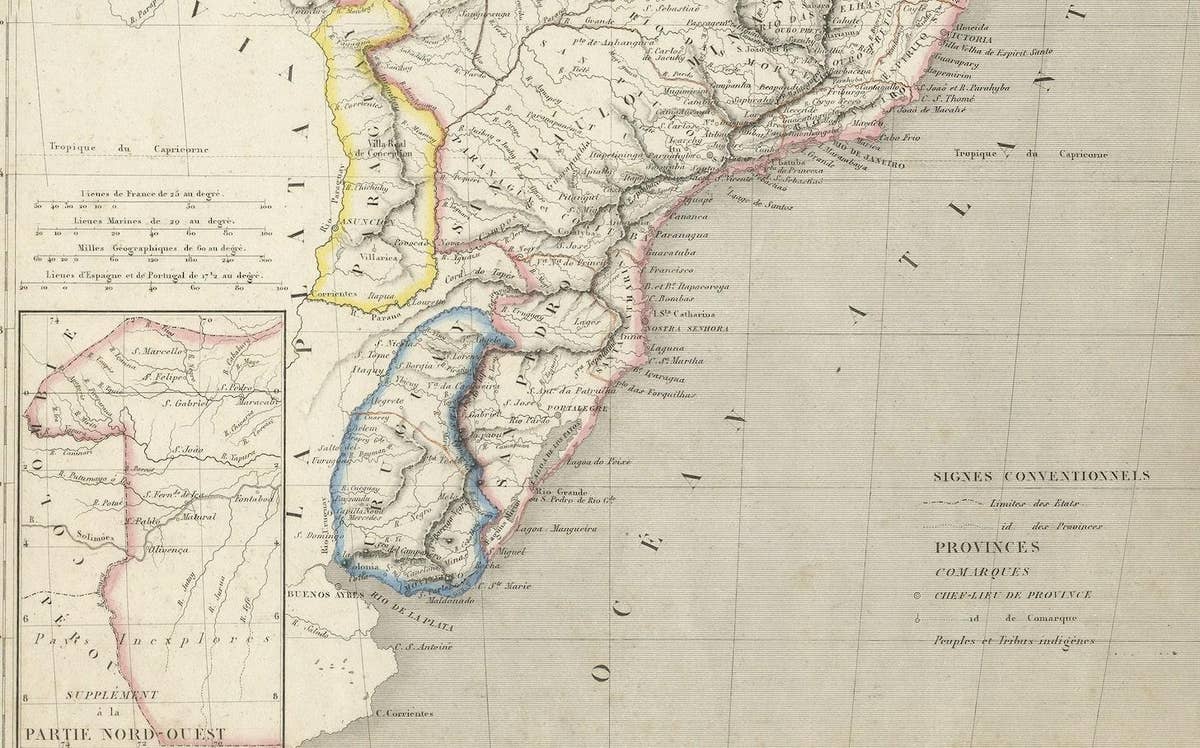 Antique Map of of Brazil, Paraguay and Uruguay