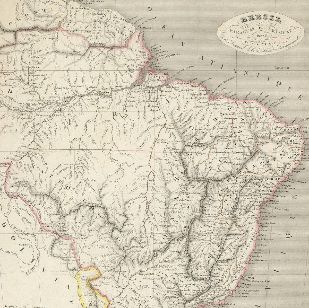 Antique Map of of Brazil, Paraguay and Uruguay