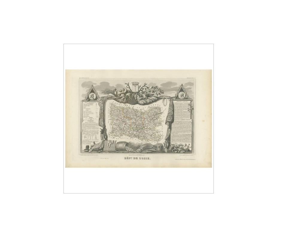 Carte ancienne d'Oise « France » de V. Levasseur, 1854 Bon état - En vente à Langweer, NL
