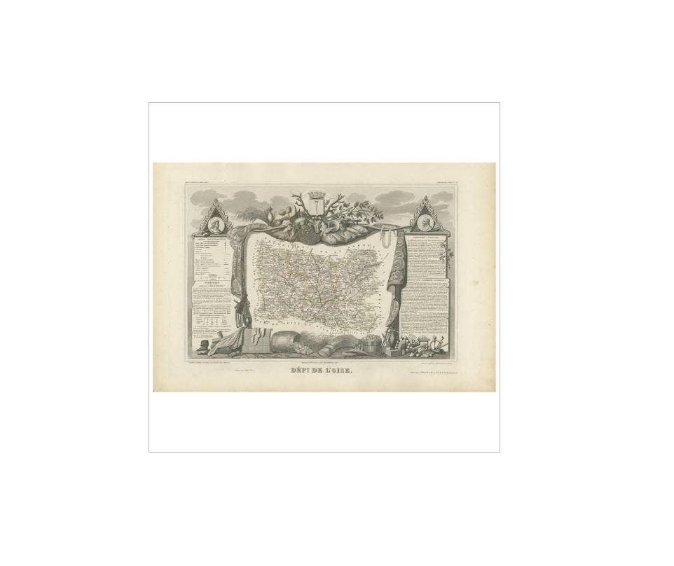 Antique Map of Oise ‘France’ by V. Levasseur, 1854