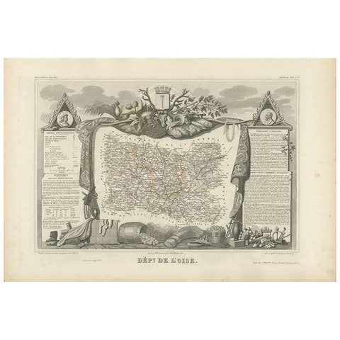 Antique Map of Oise ‘France’ by V. Levasseur, 1854