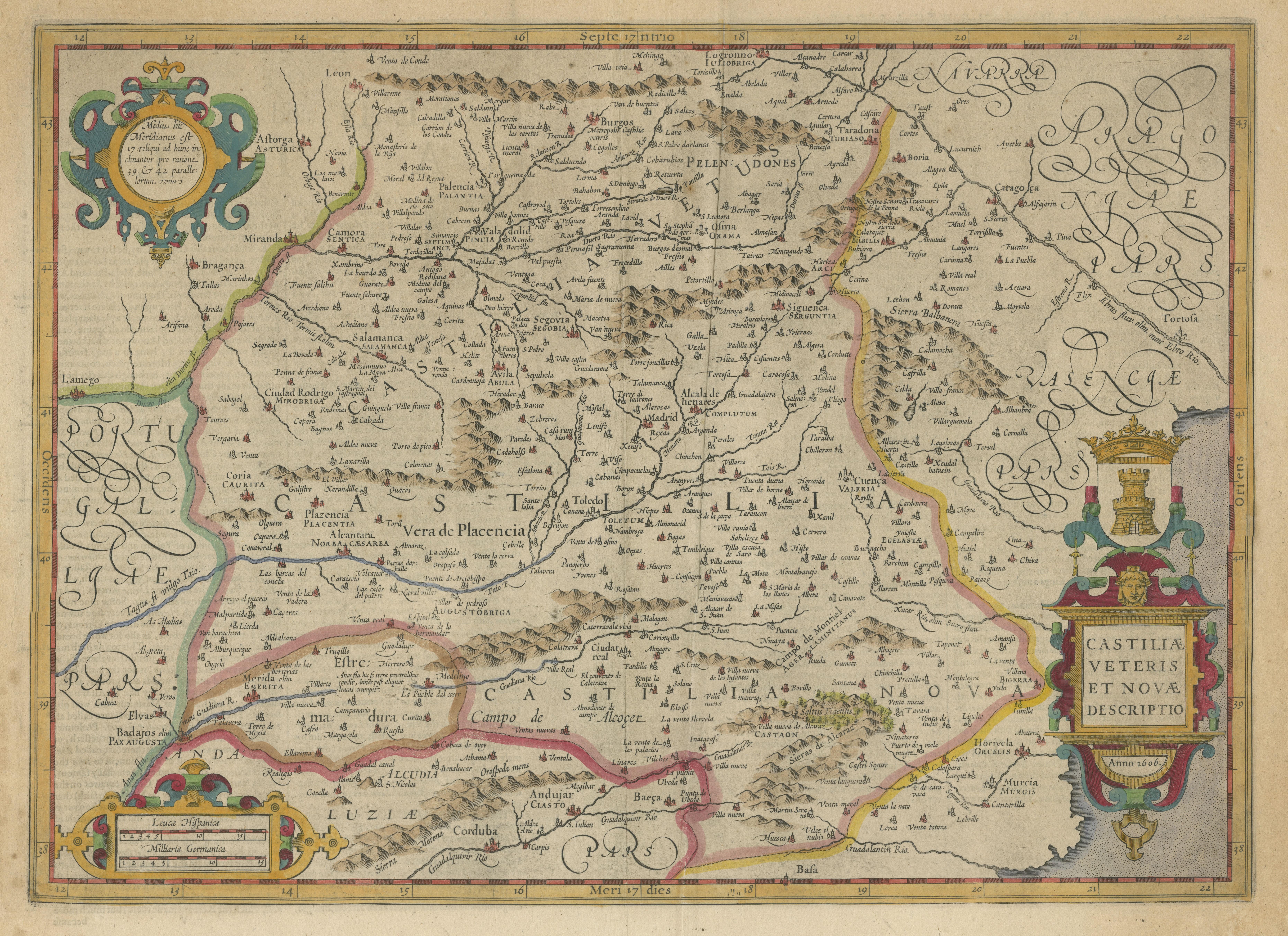 Mapa antiguo de Castilla la Vieja y la Nueva, España, por Jodocus Hondius, c.1636 en venta