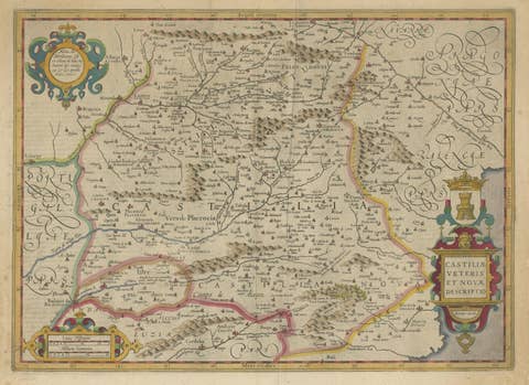 Antique Map of Old and New Castile, Spain by Jodocus Hondius, c.1636