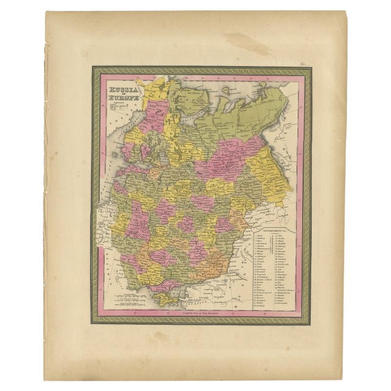 Antique map titled 'Russia in Europe'. Old map of European Russia. This map originates from 'A New Universal Atlas Containing Maps of the various Empires, Kingdoms, States and Republics Of The World (..) by S.A. Mitchell. 

Artists and Engravers: