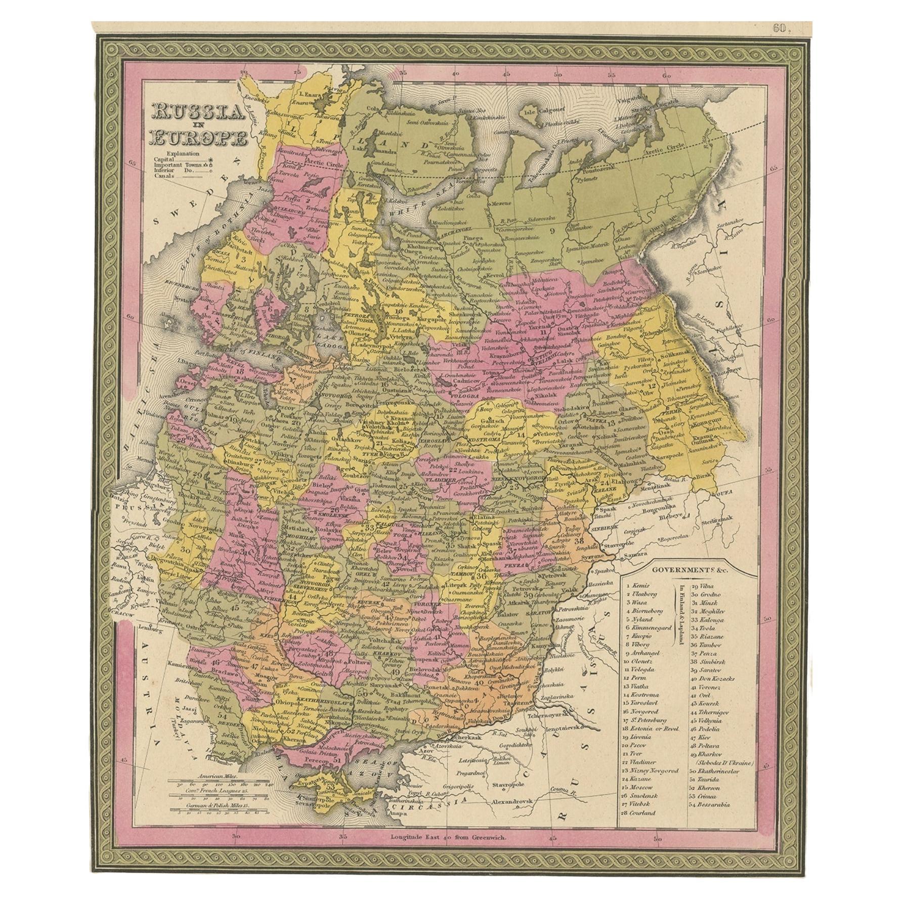 Antique Map of Old European Russia, 1846 For Sale