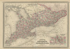Antique Map of Ontario with an Inset Map of the Niagara River by Johnson, 1872