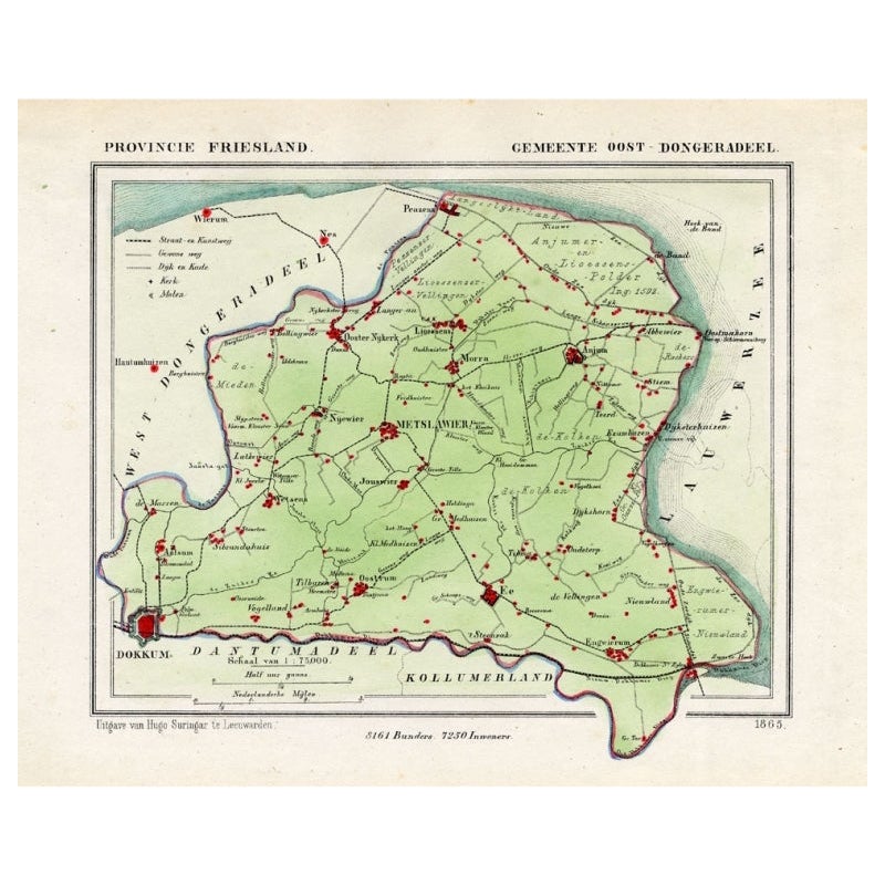 Antique Map of Oostdongeradeel by Kuyper, 1868