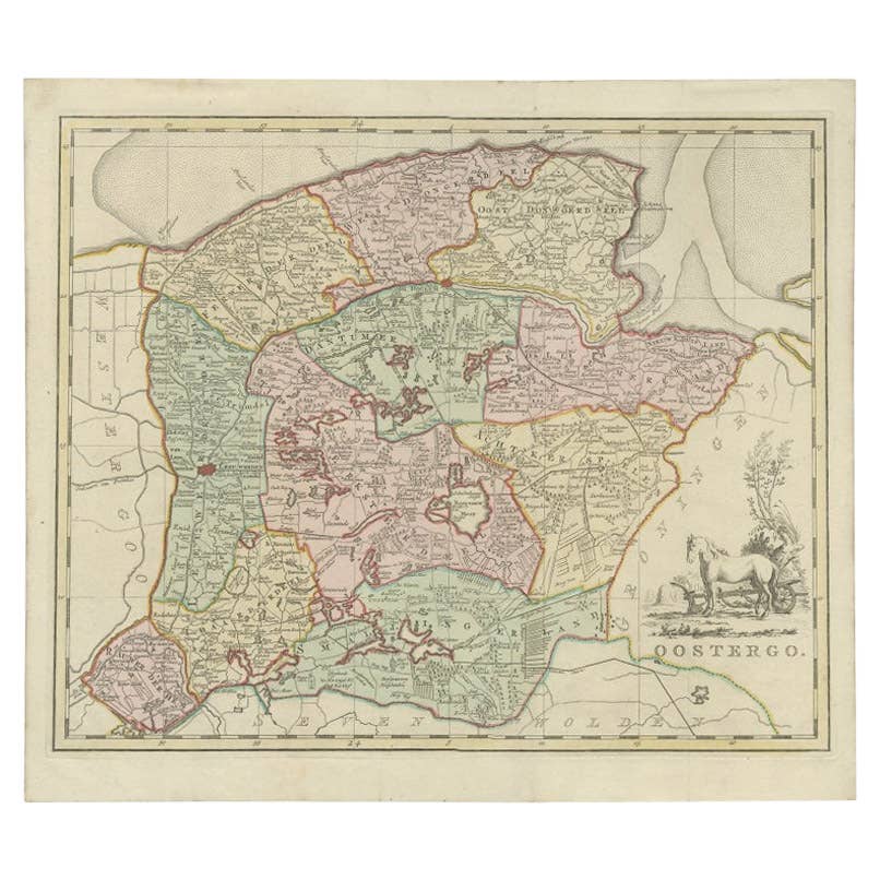 Antique Map of Oostergo by Tirion, 1744