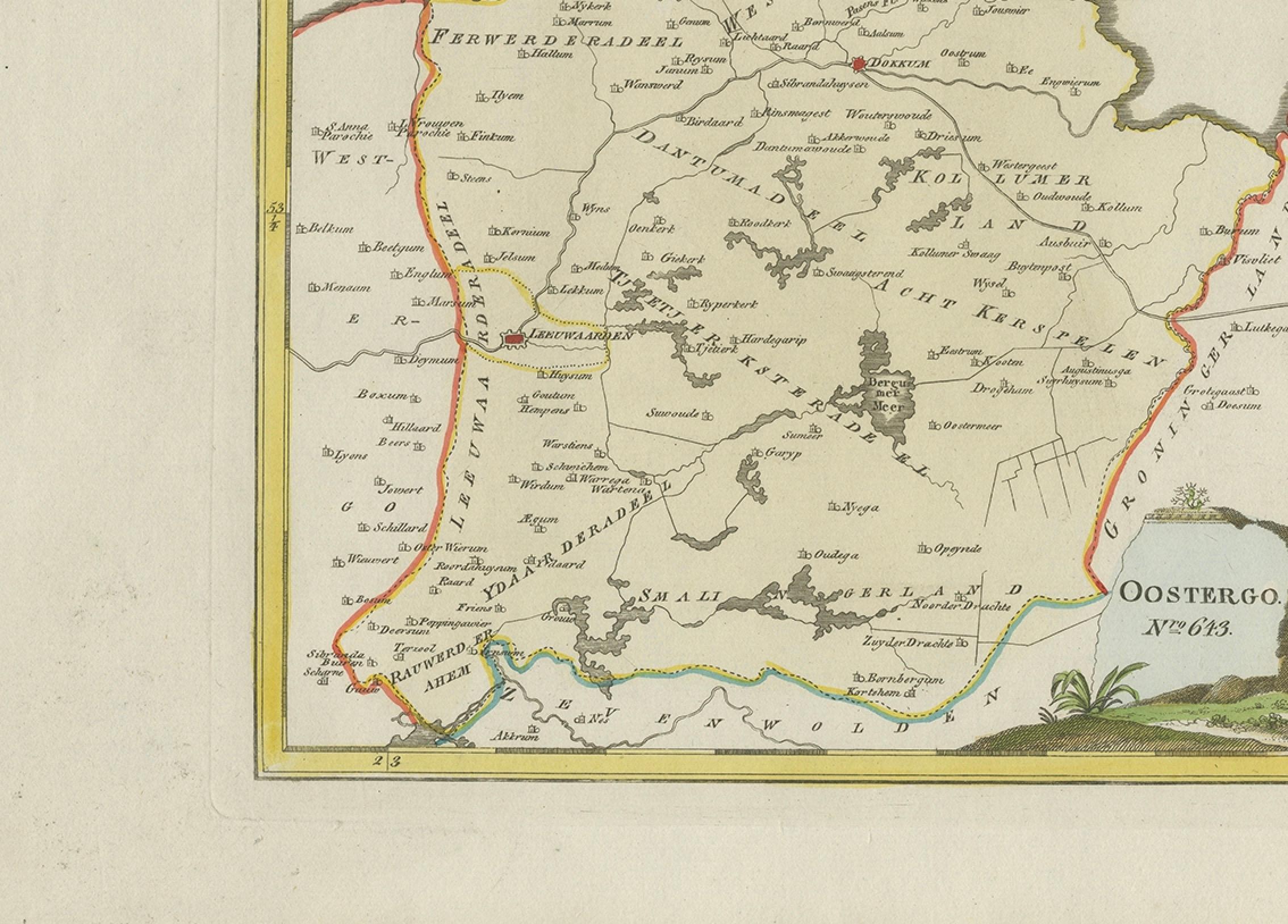 Austrian Antique Map of Oostergo, Friesland, by Von Reilly, 1791 For Sale