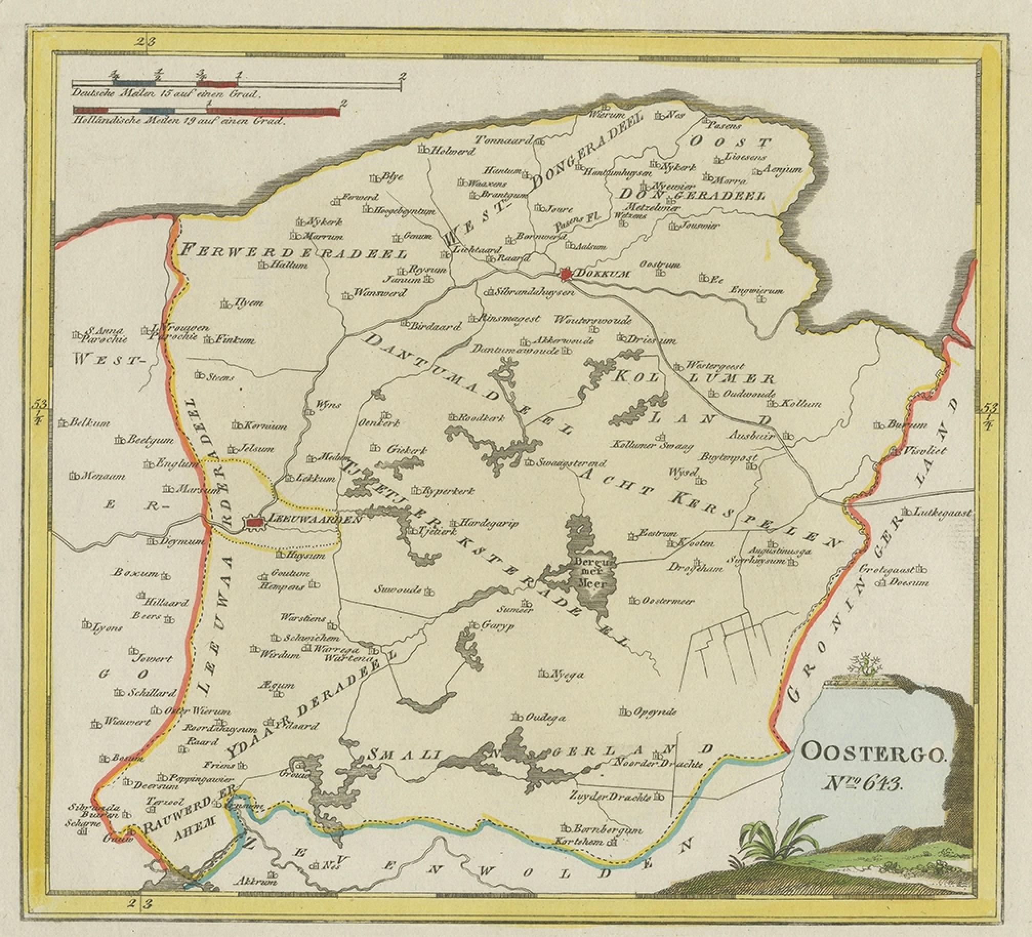 Engraved Antique Map of Oostergo, Friesland, by Von Reilly, 1791 For Sale