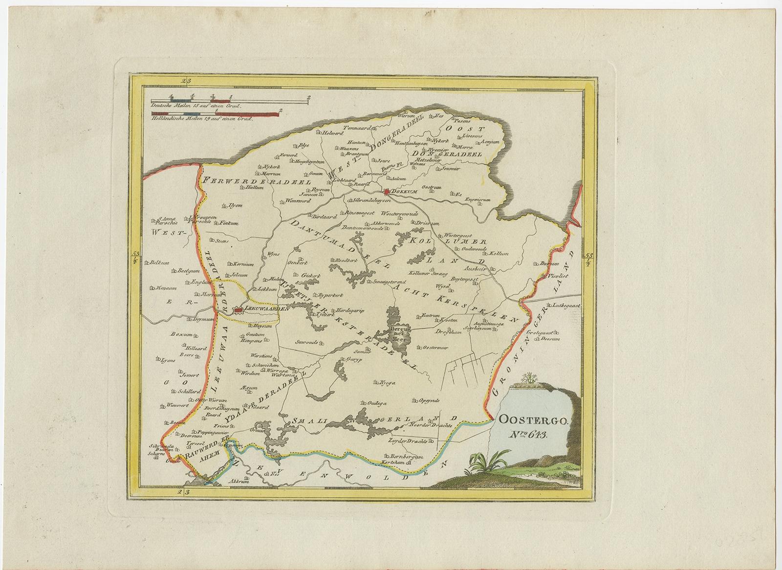 Antique Map of Oostergo, Friesland, by Von Reilly, 1791 In Good Condition For Sale In Langweer, NL