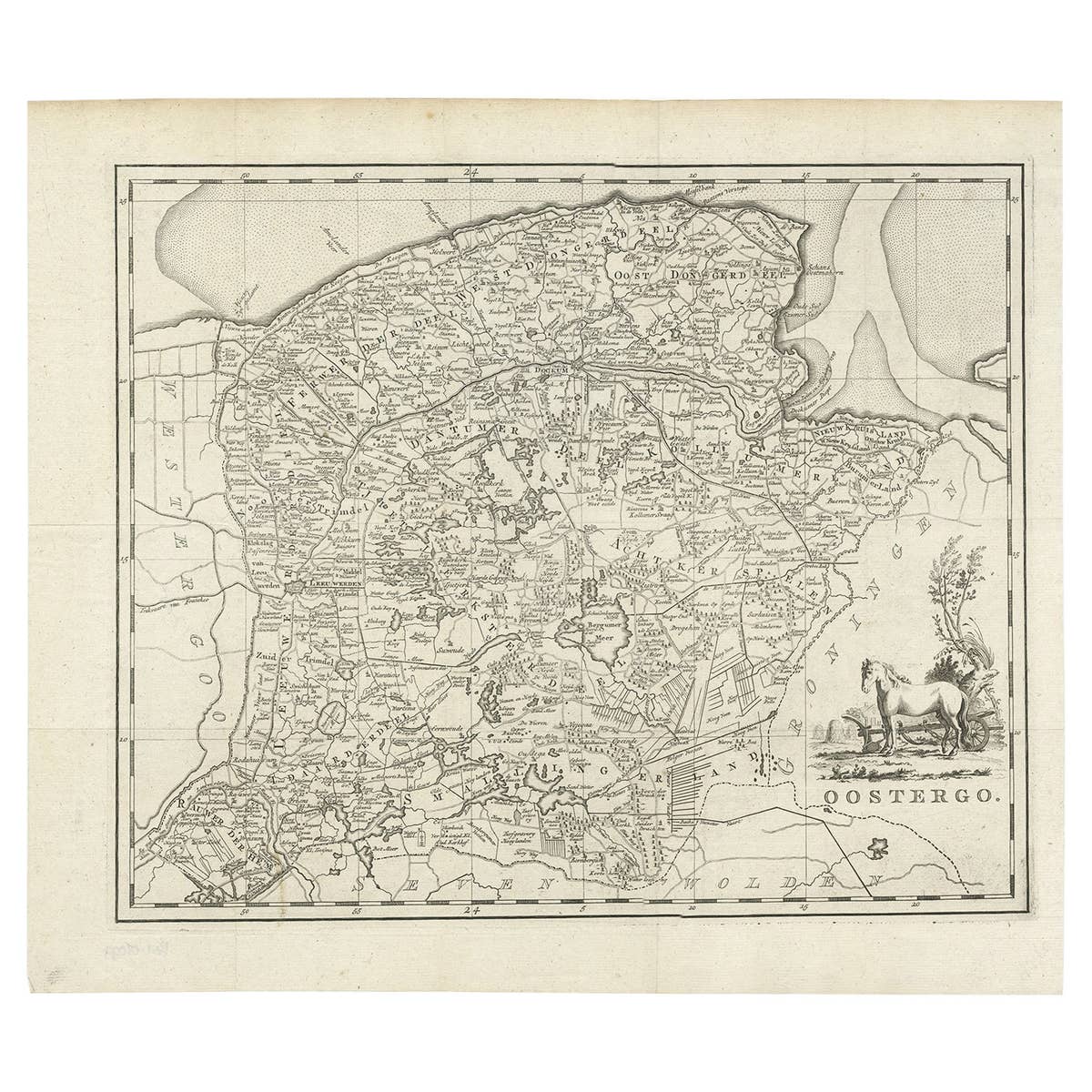 Antique Map of Oostergo, Friesland by Tirion, 1785