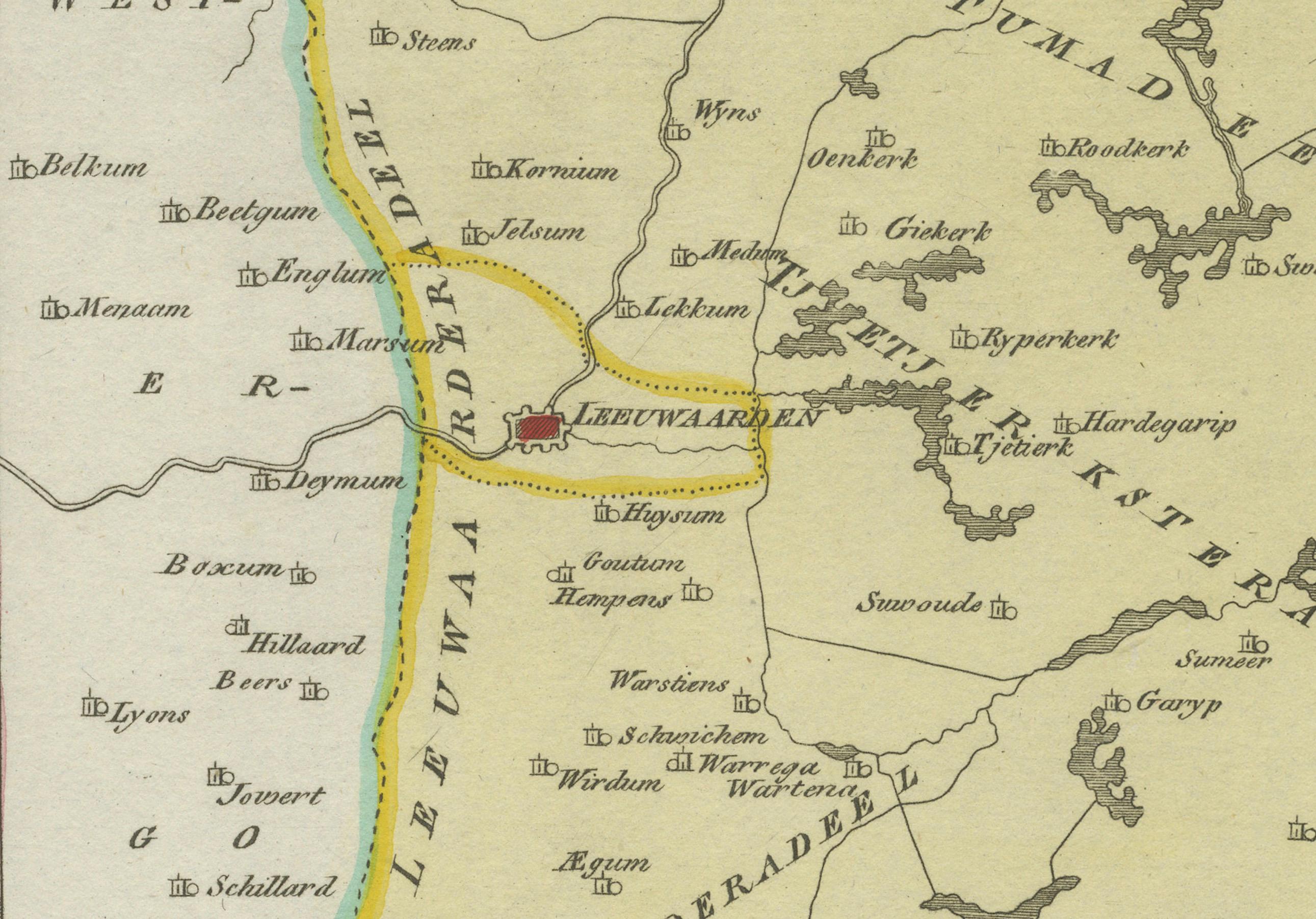 Gravé Carte ancienne d'Oostergo, Frise par von Reilly, 1791 en vente