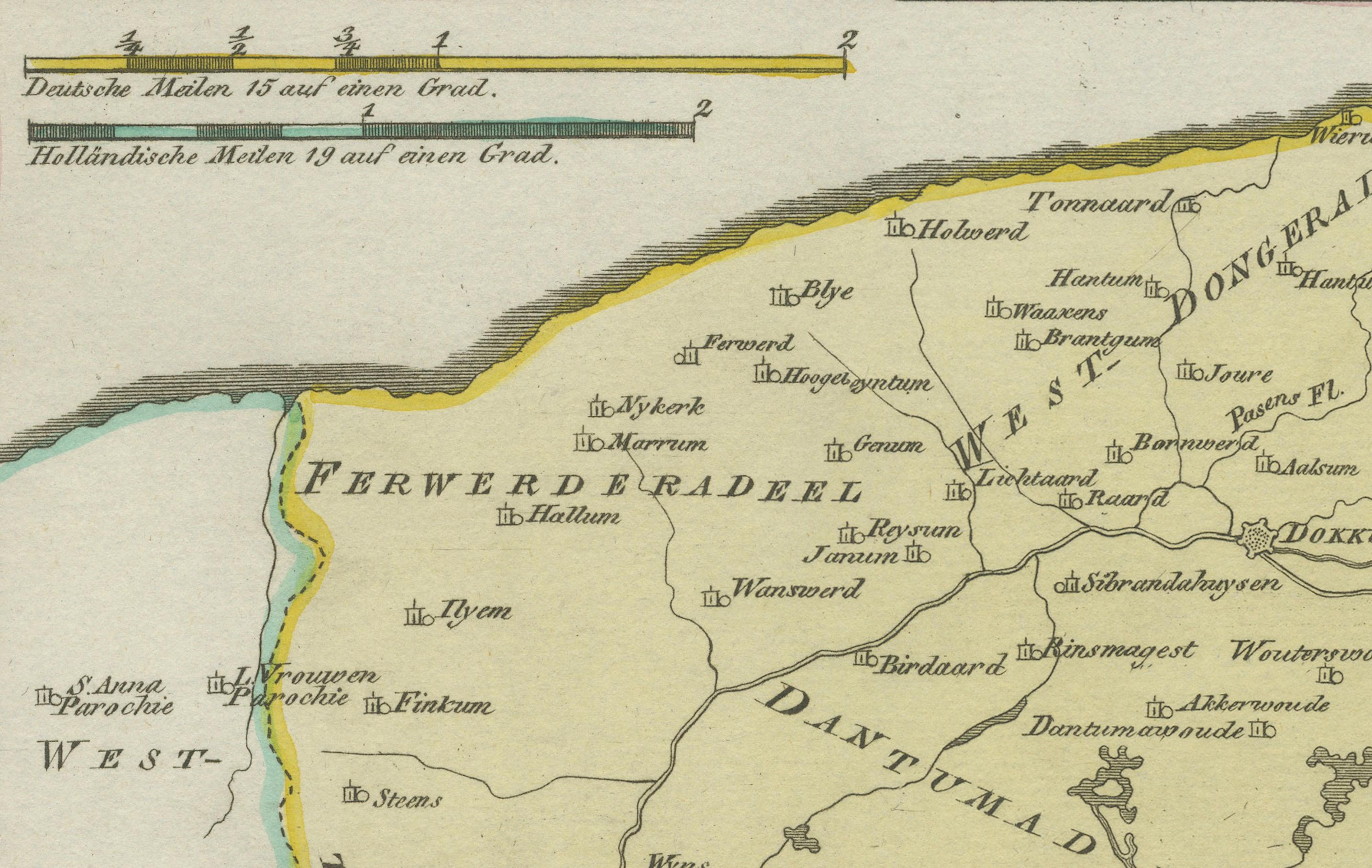 Carte ancienne d'Oostergo, Frise par von Reilly, 1791 Bon état - En vente à Langweer, NL