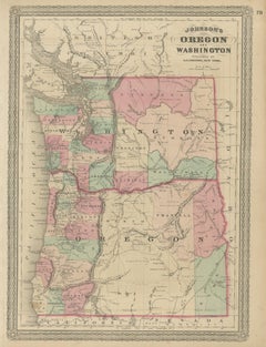 Antique Map of Oregon and Washington by Johnson, '1872'