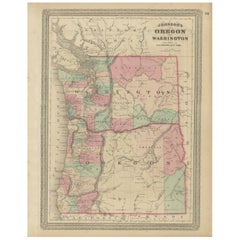 Antique Map of Oregon and Washington by Johnson, '1872'