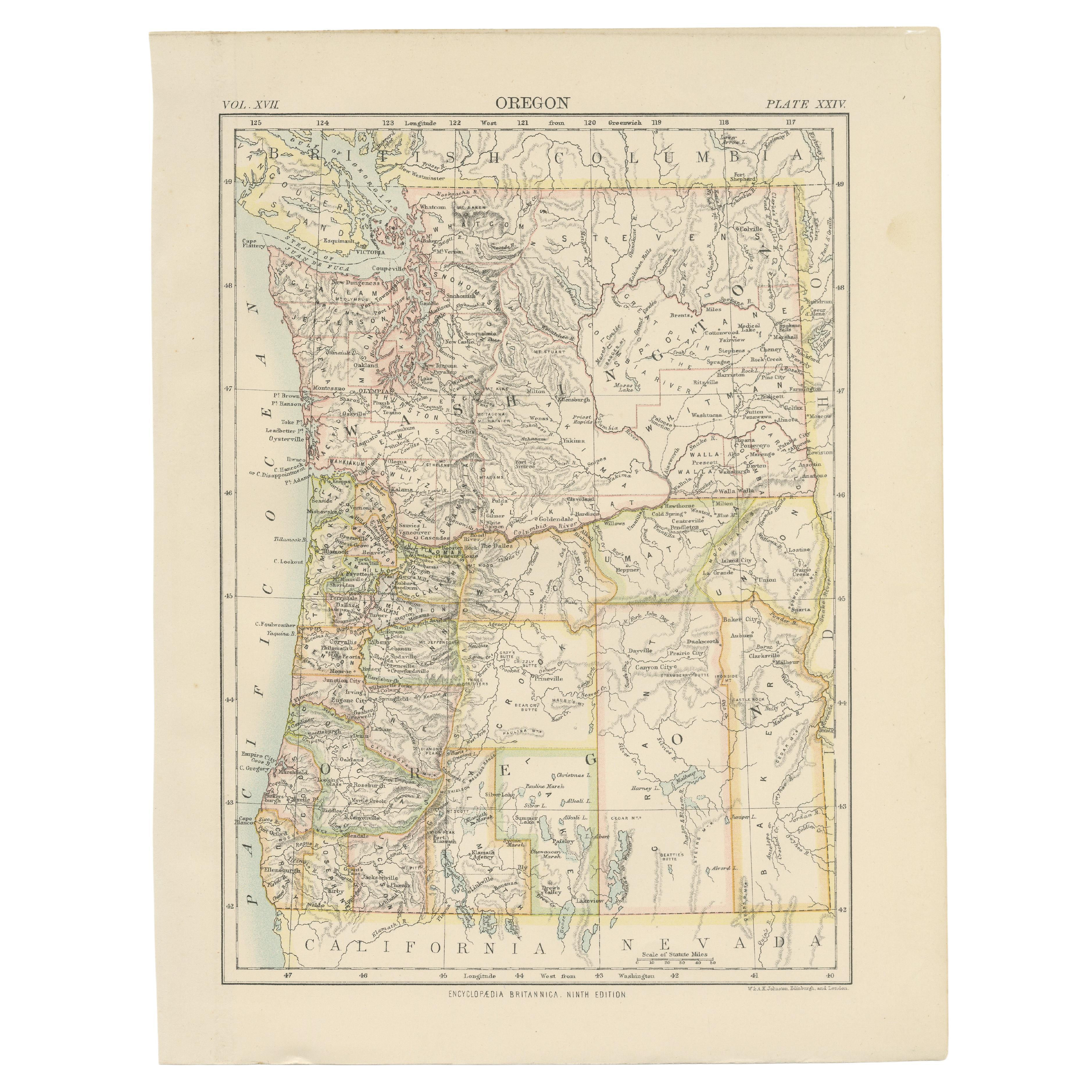 Antique Map of Oregon For Sale