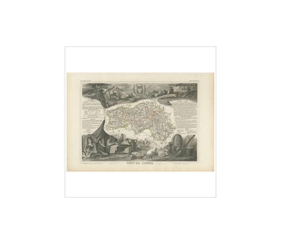 Carte ancienne de l'Orne « France » par V. Levasseur, 1854 Bon état - En vente à Langweer, NL