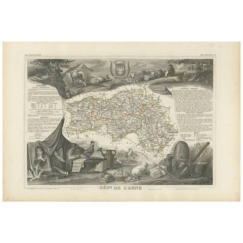 Antique Map of Orne ‘France’ by V. Levasseur, 1854