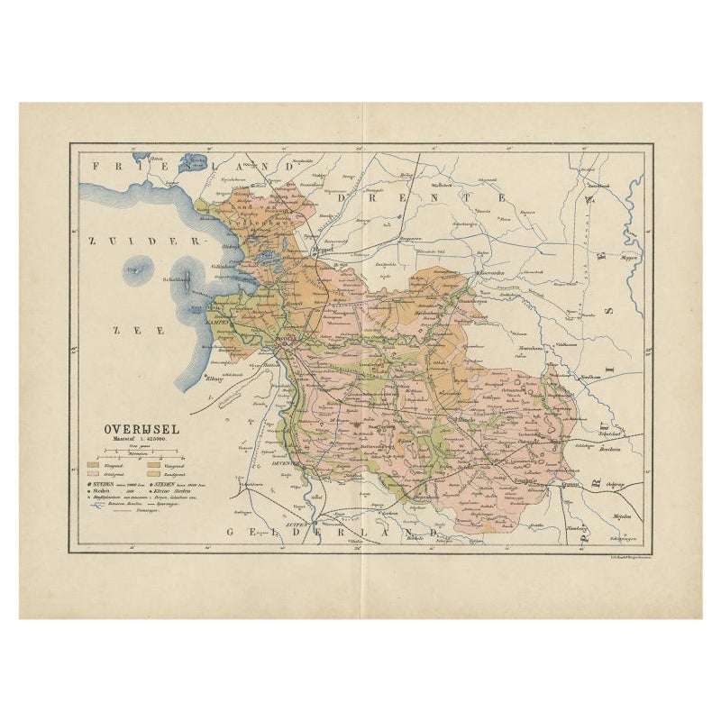 Carta geografica antica di Overijssel di Kuyper, 1883