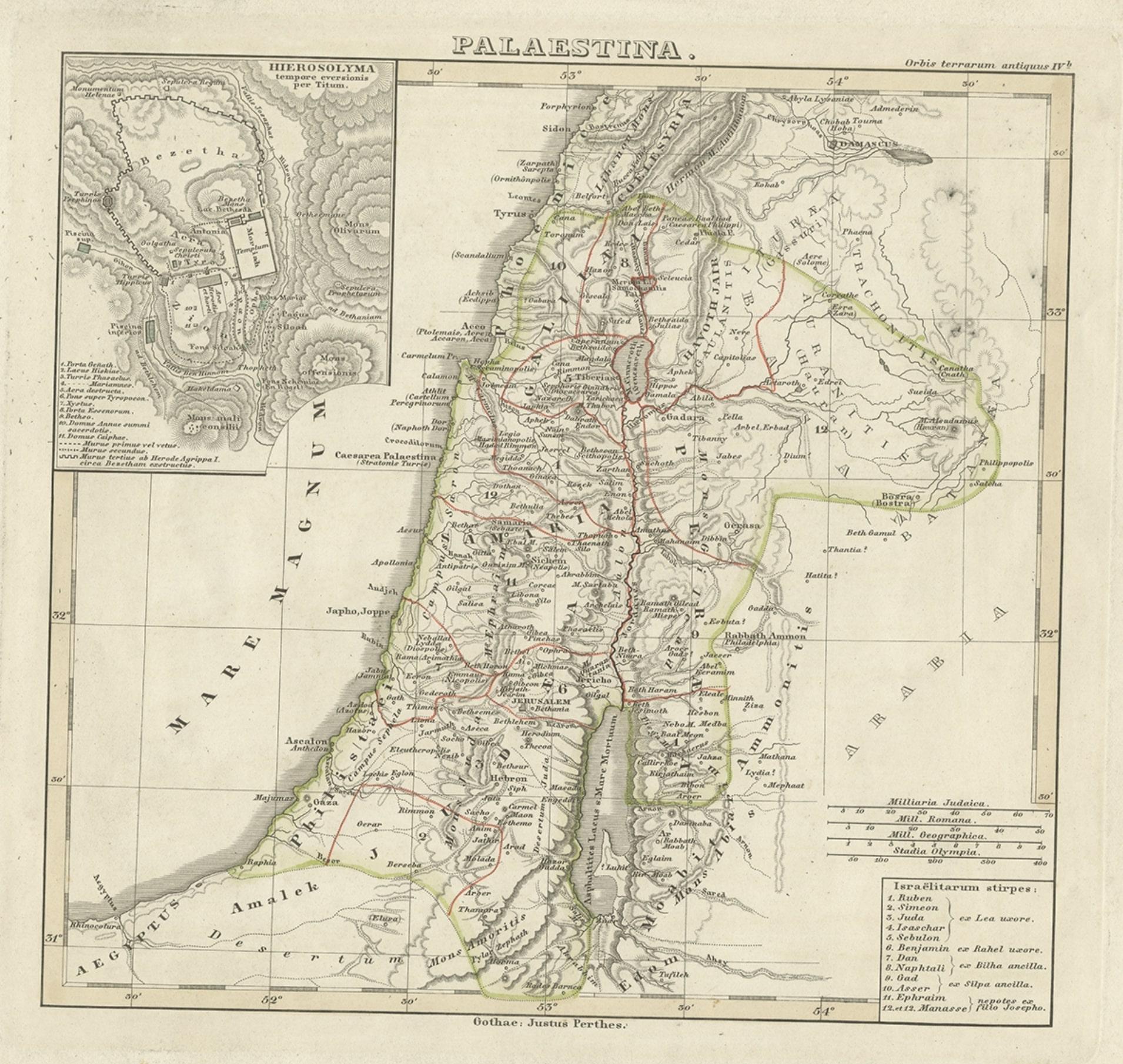 Antique Map of Palestine, 1848