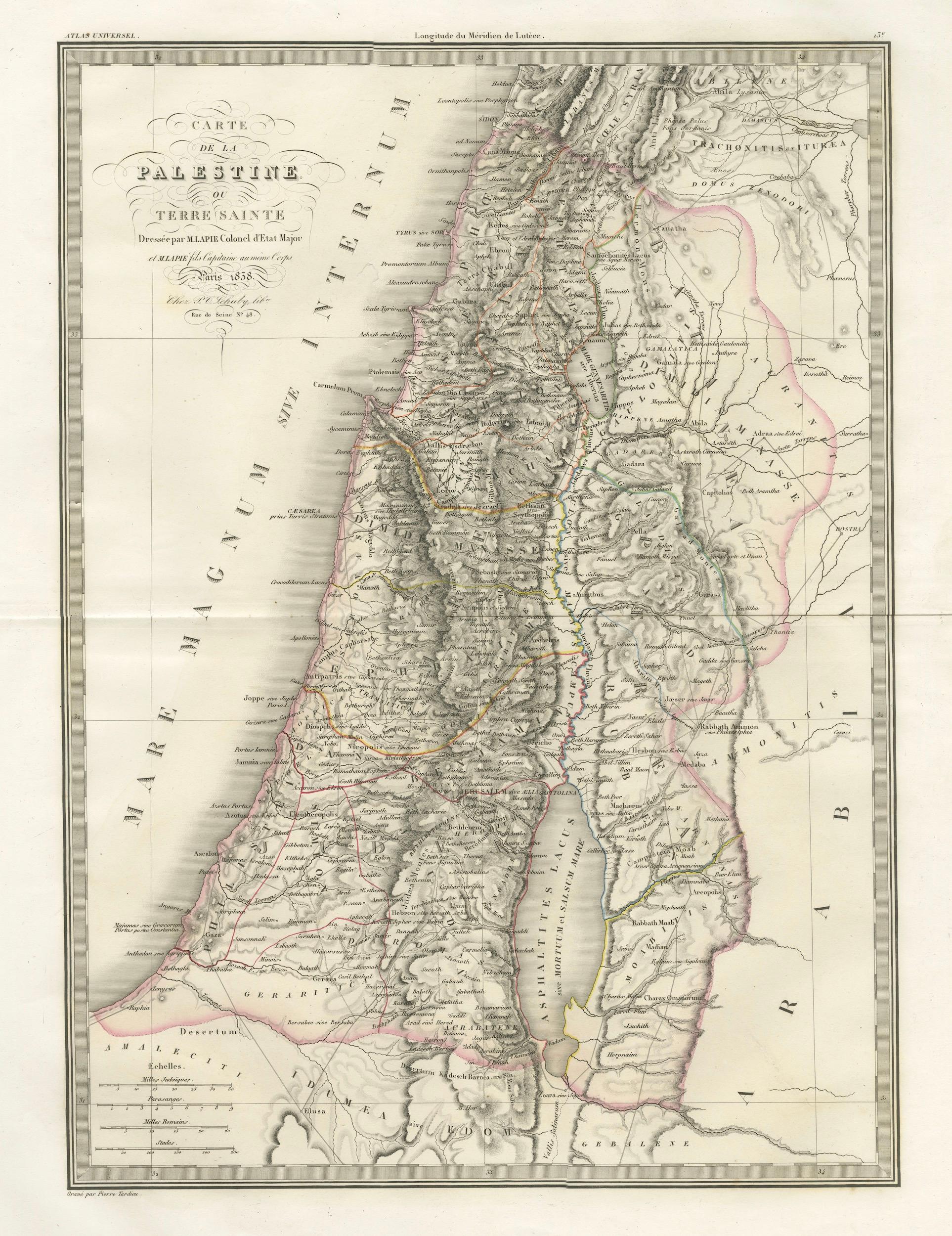 Antique Map of Palestine and the Holy Land – Lapie, Paris, 1838