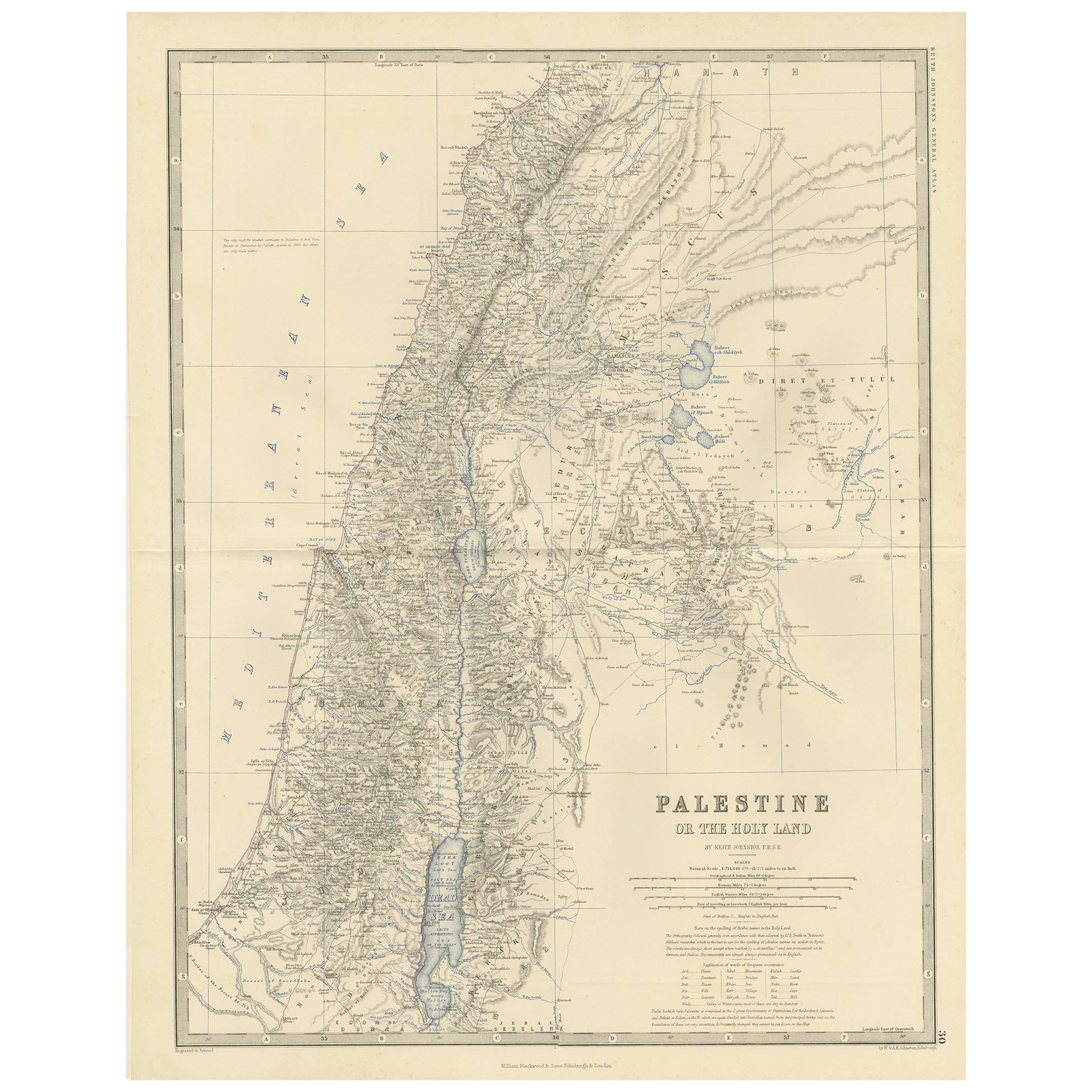 Antique Map of Palestine by A.K. Johnston, 1865