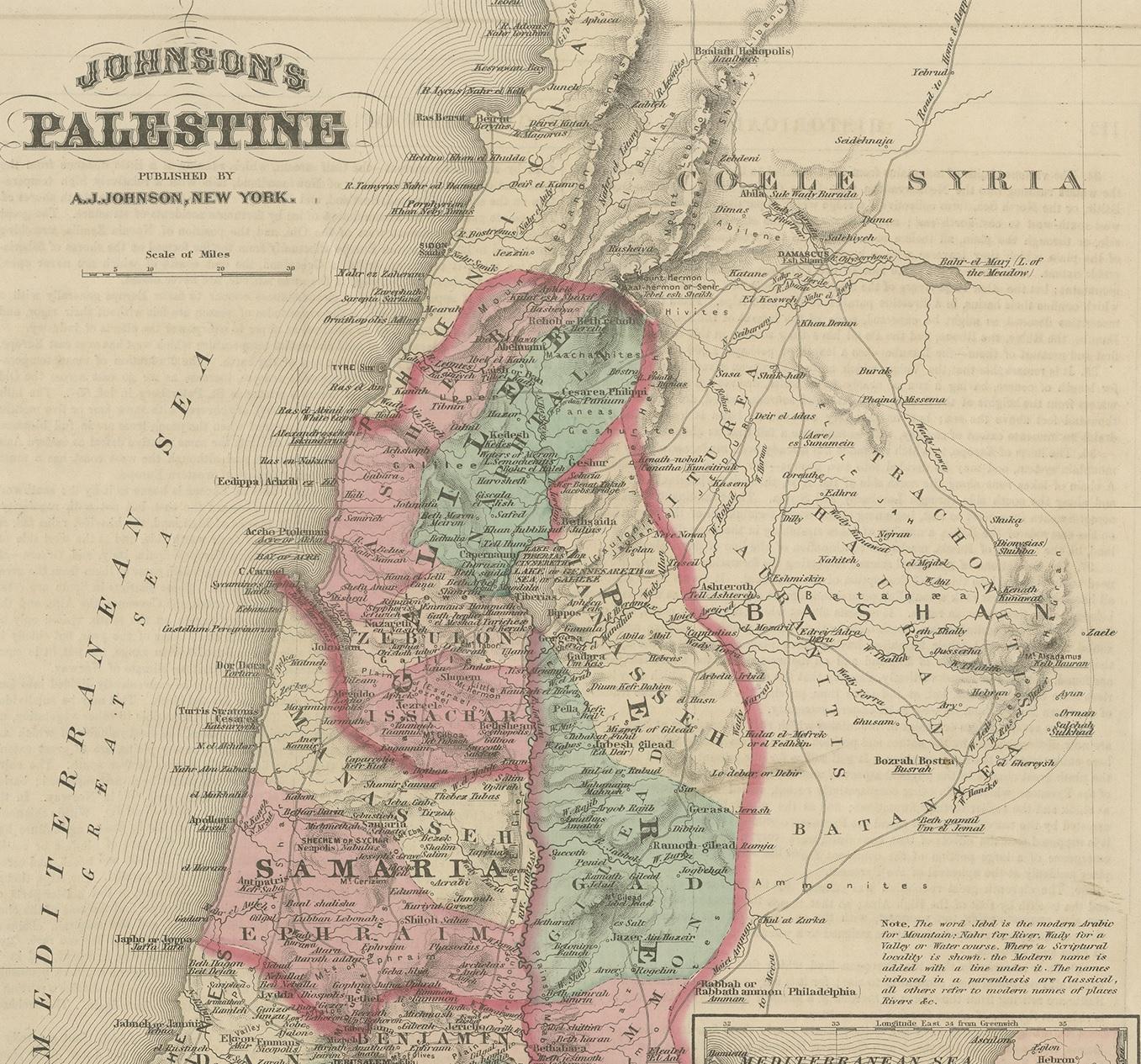 Antique Map of Palestine by Johnson, 1872 In Fair Condition In Langweer, NL