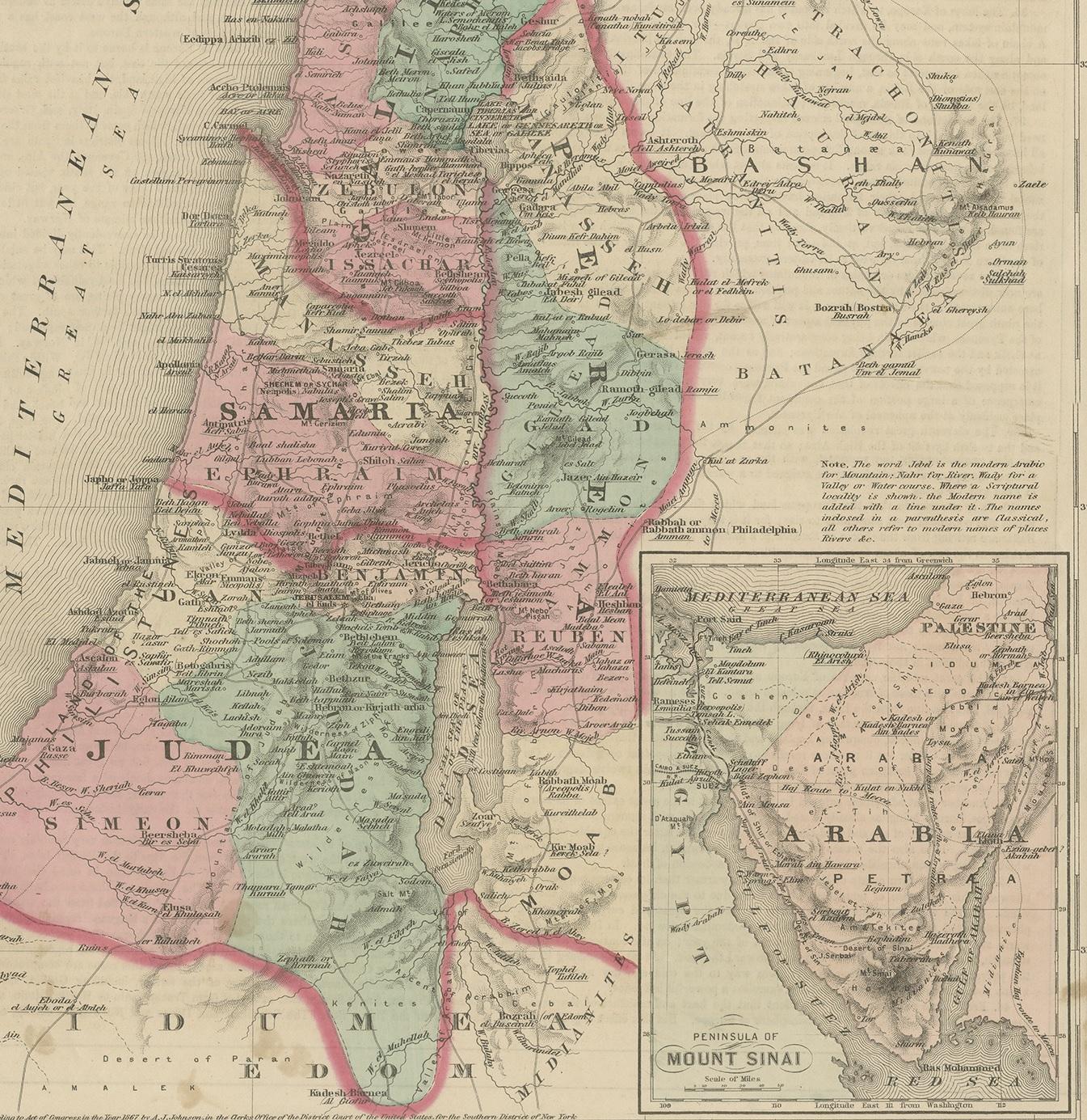 19th Century Antique Map of Palestine by Johnson, 1872