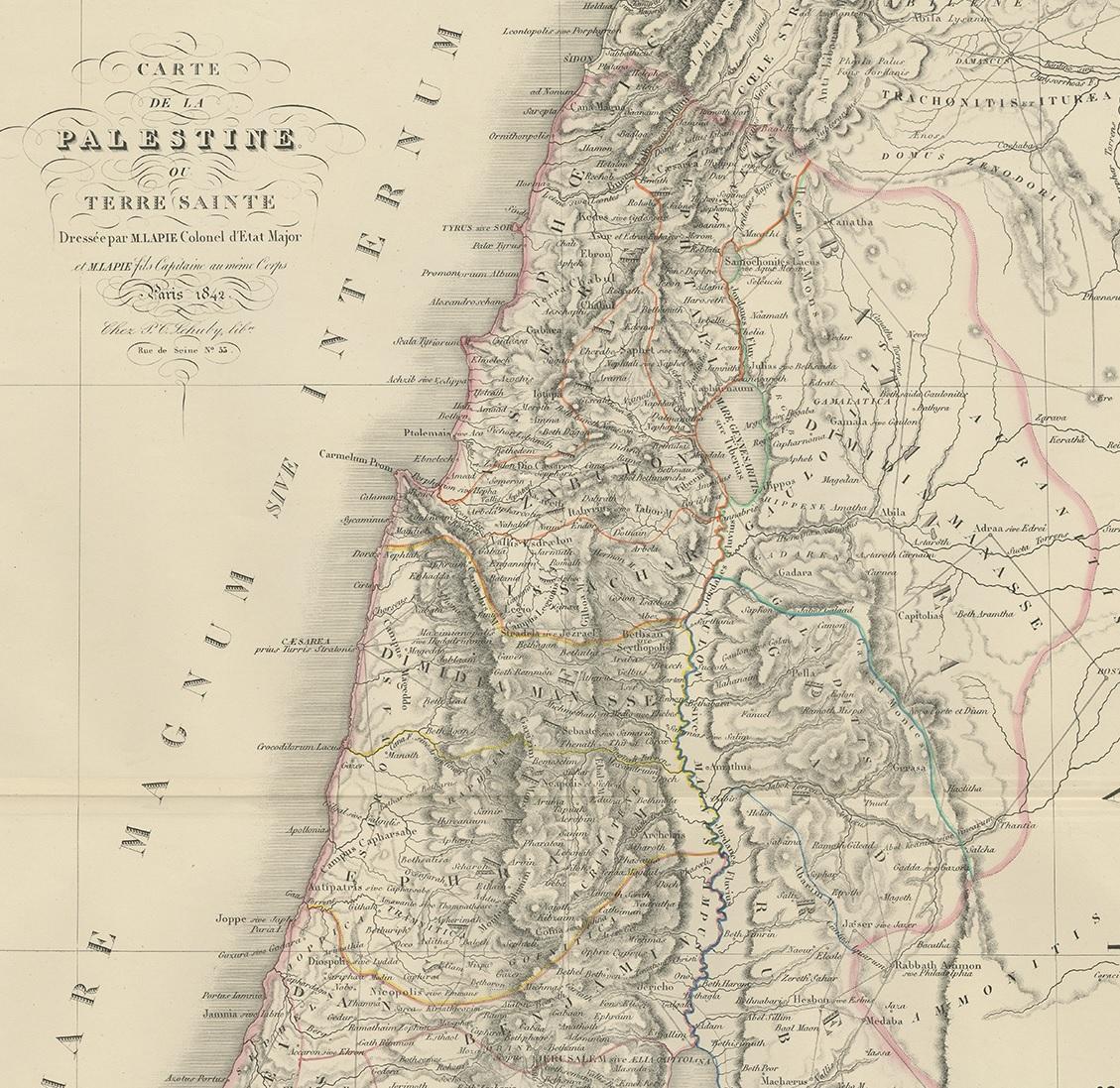 Antique Map of Palestine by Lapie, 1842 In Good Condition In Langweer, NL