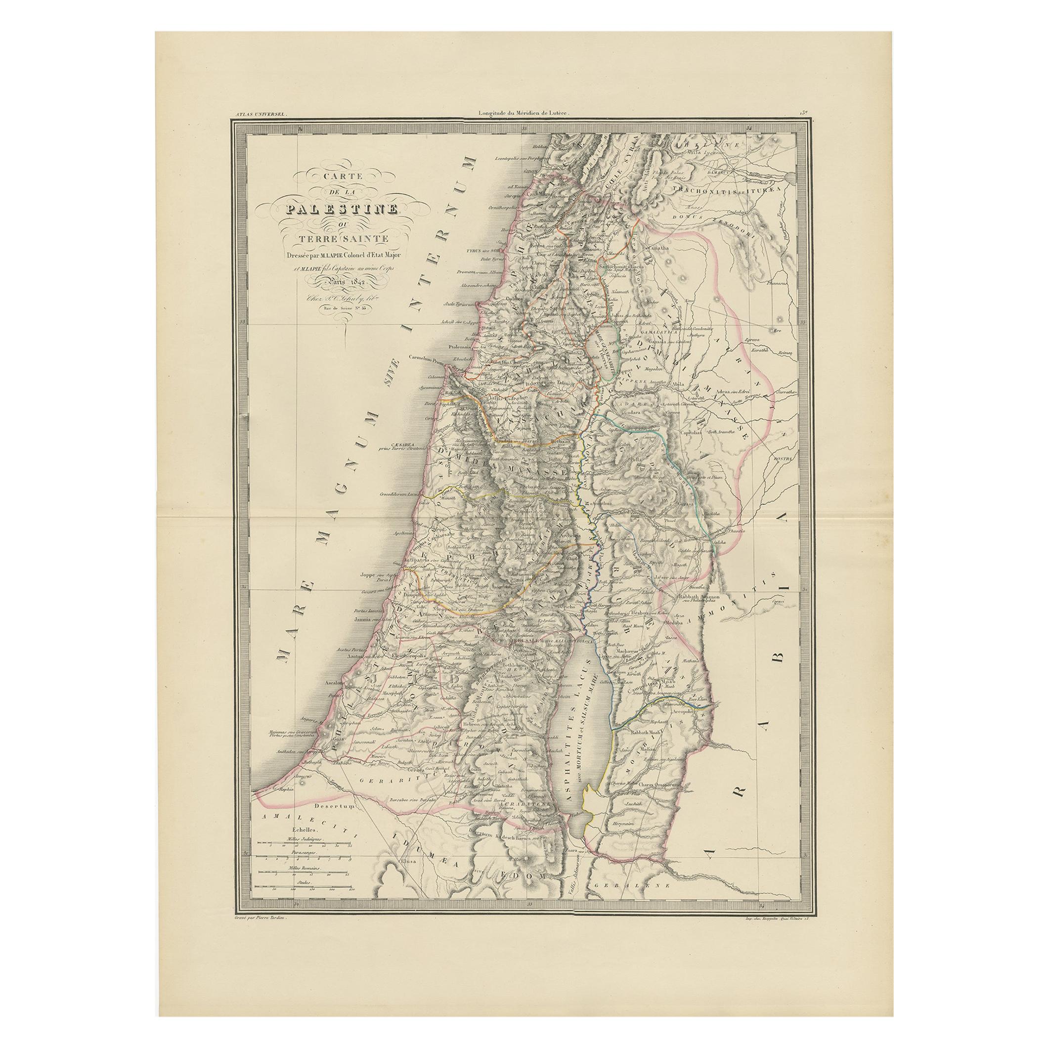 Antique Map of Palestine by Lapie, 1842