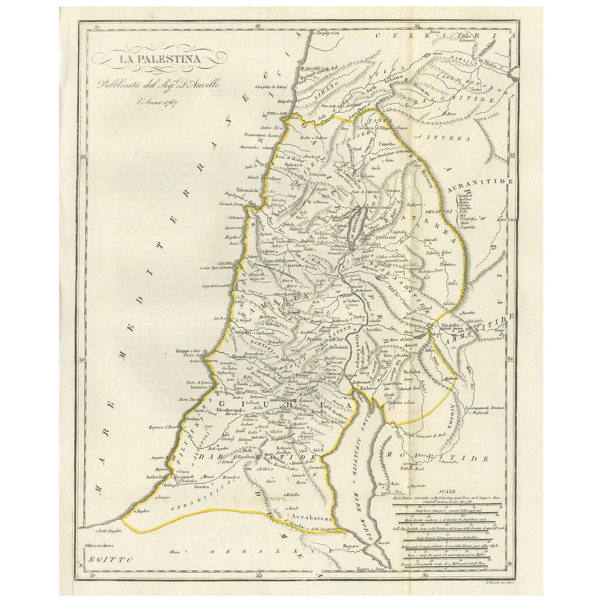 Original Antique Map of Palestine, 1800