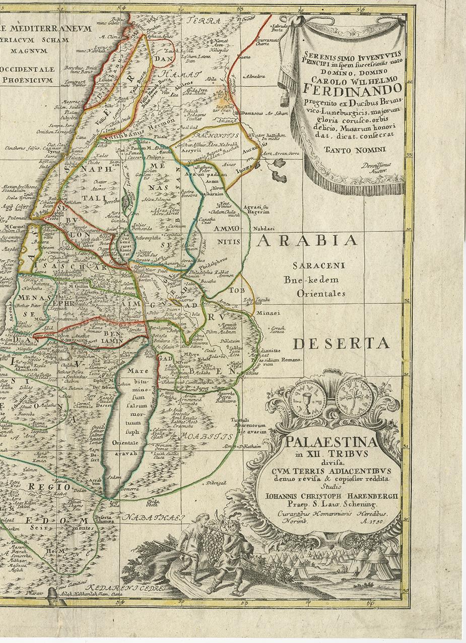 Antique Map of Palestine 'Holy Land' by J.B. Homann, circa 1750 In Good Condition In Langweer, NL