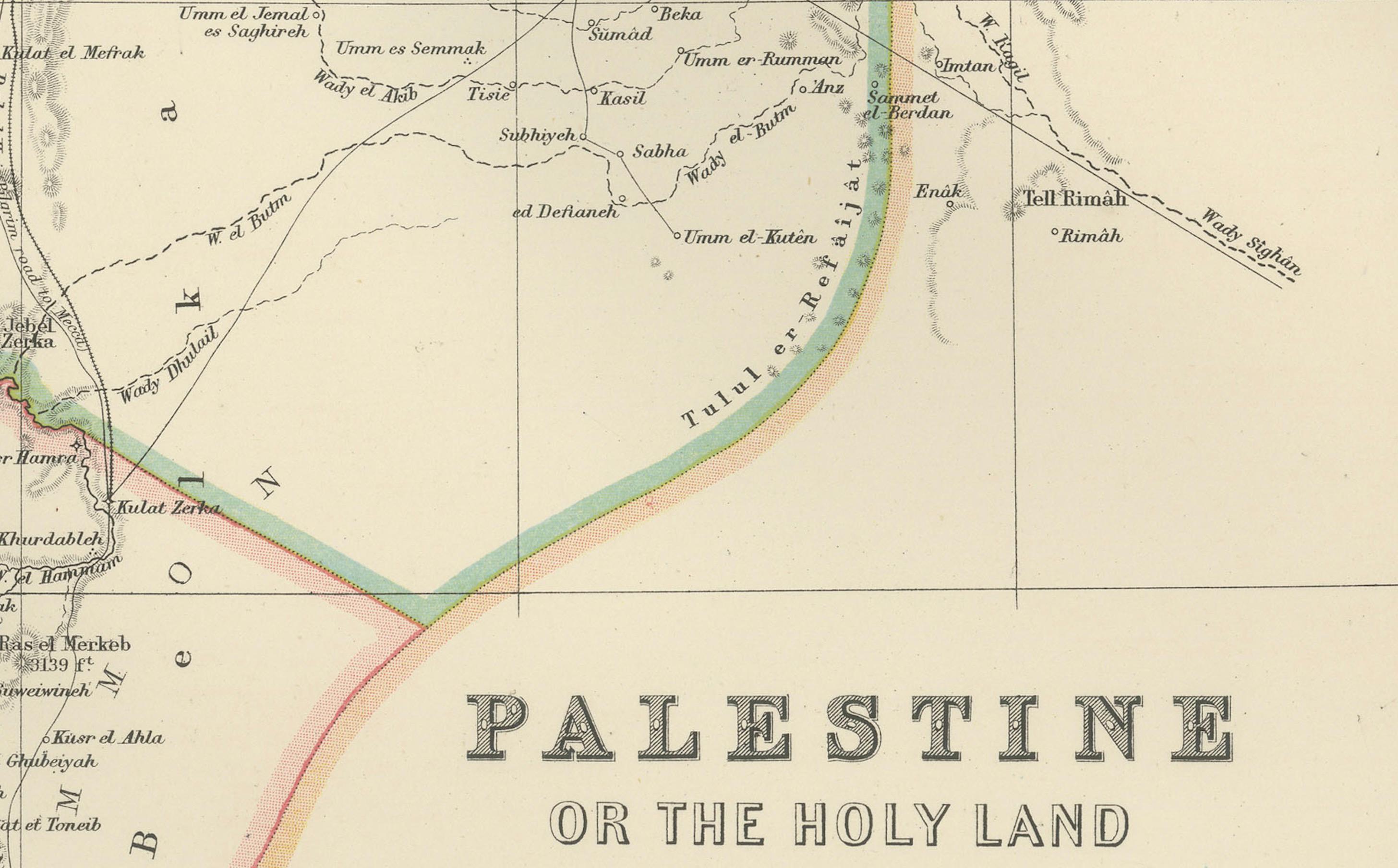 Titolo: Carta geografica antica della Palestina o Terra Santa, 1903, con dettagli biblici e geografici

Descrizione:
Questa mappa antica, intitolata 