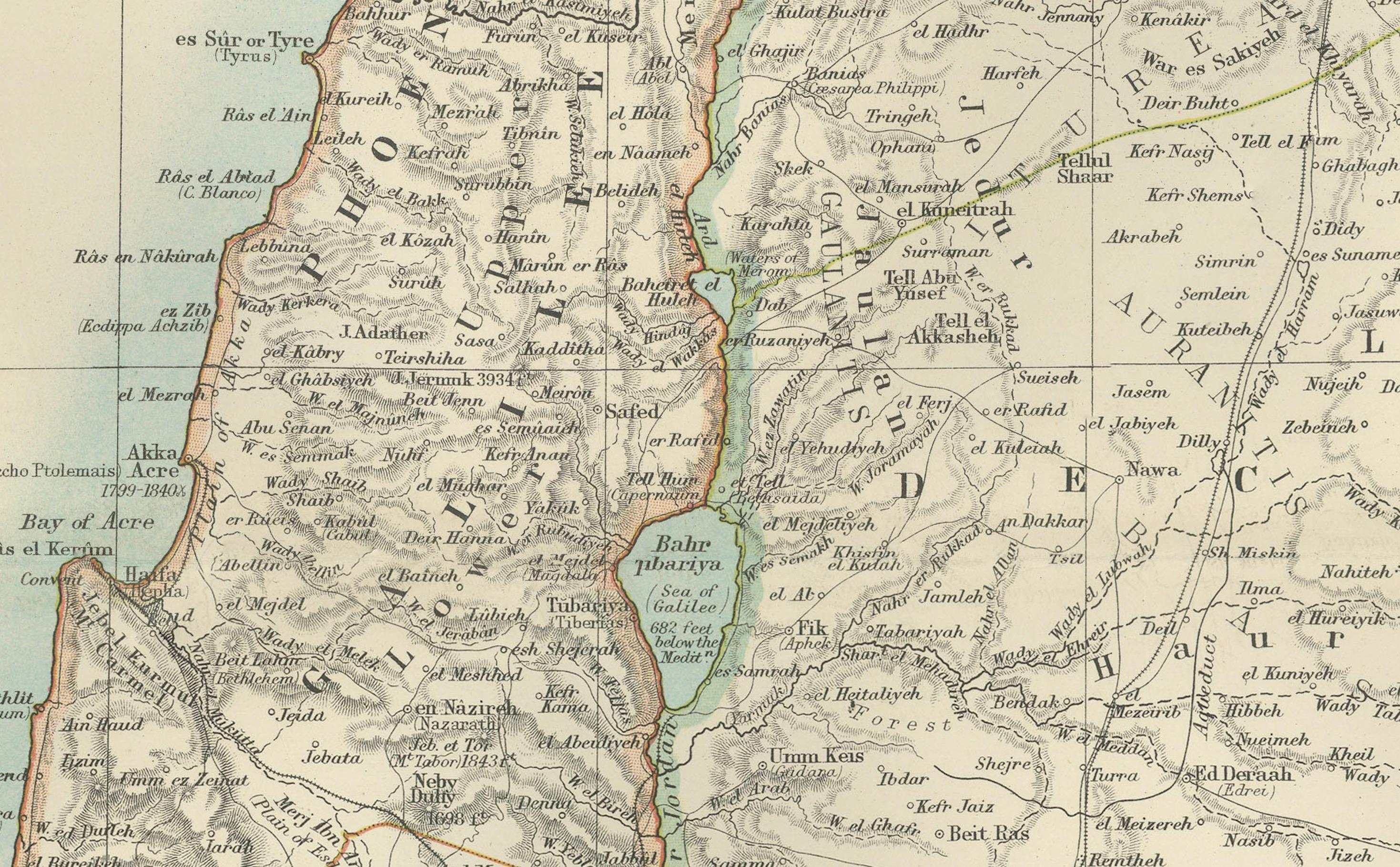 Carta geografica antica della Palestina o Terra Santa, 1903, con dettagli biblici in vendita 2