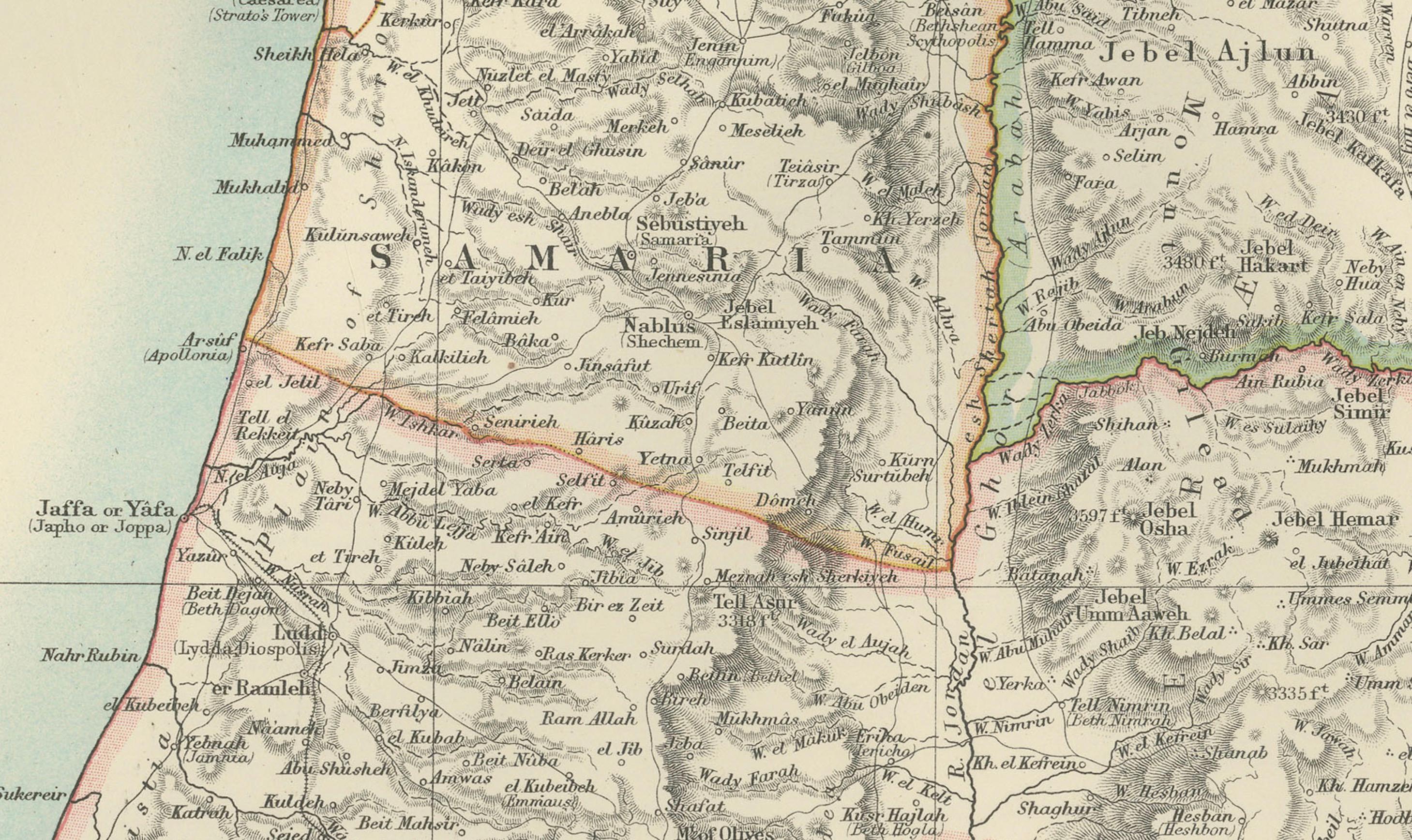 Carta geografica antica della Palestina o Terra Santa, 1903, con dettagli biblici in vendita 3