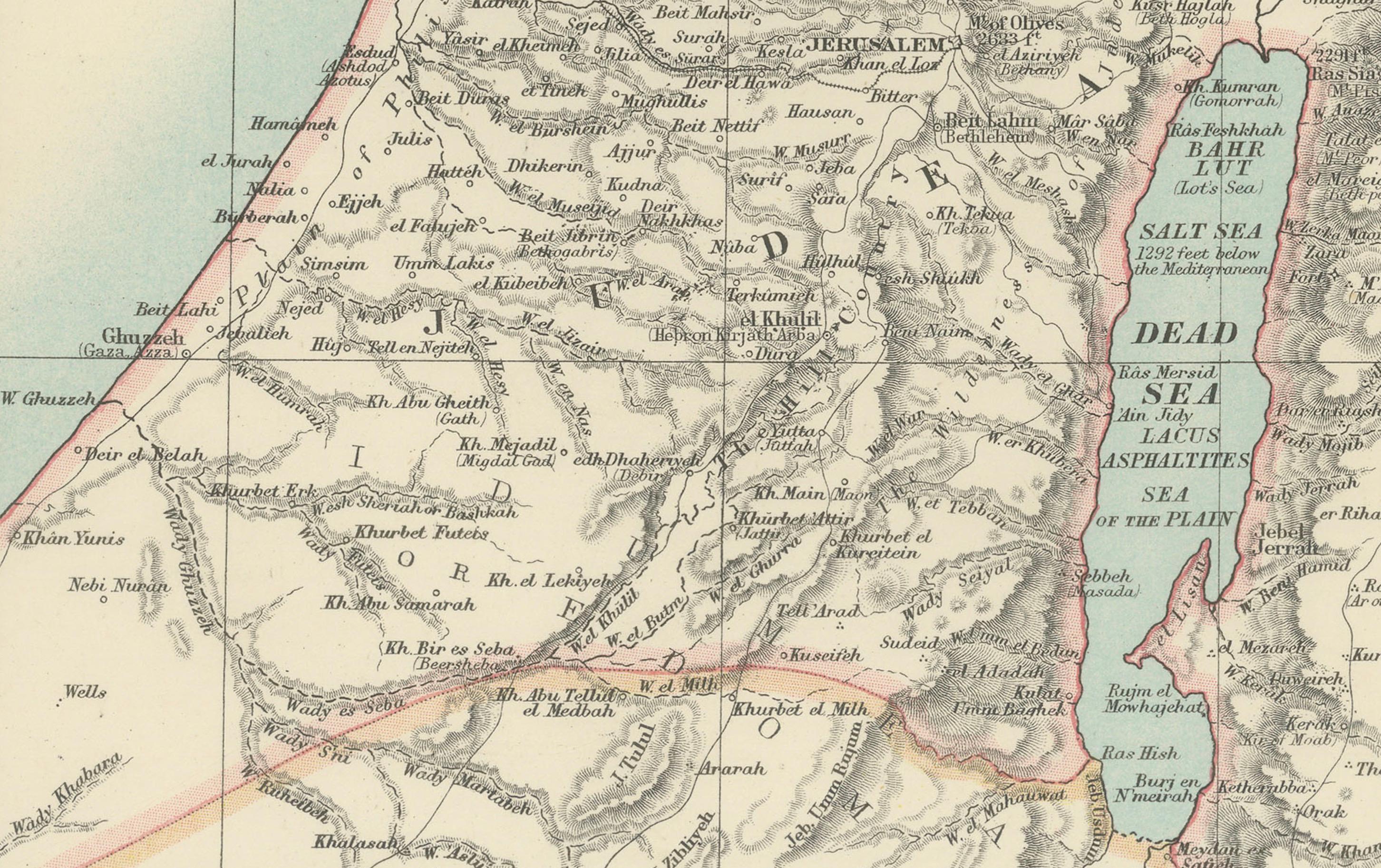 Carta geografica antica della Palestina o Terra Santa, 1903, con dettagli biblici in vendita 4