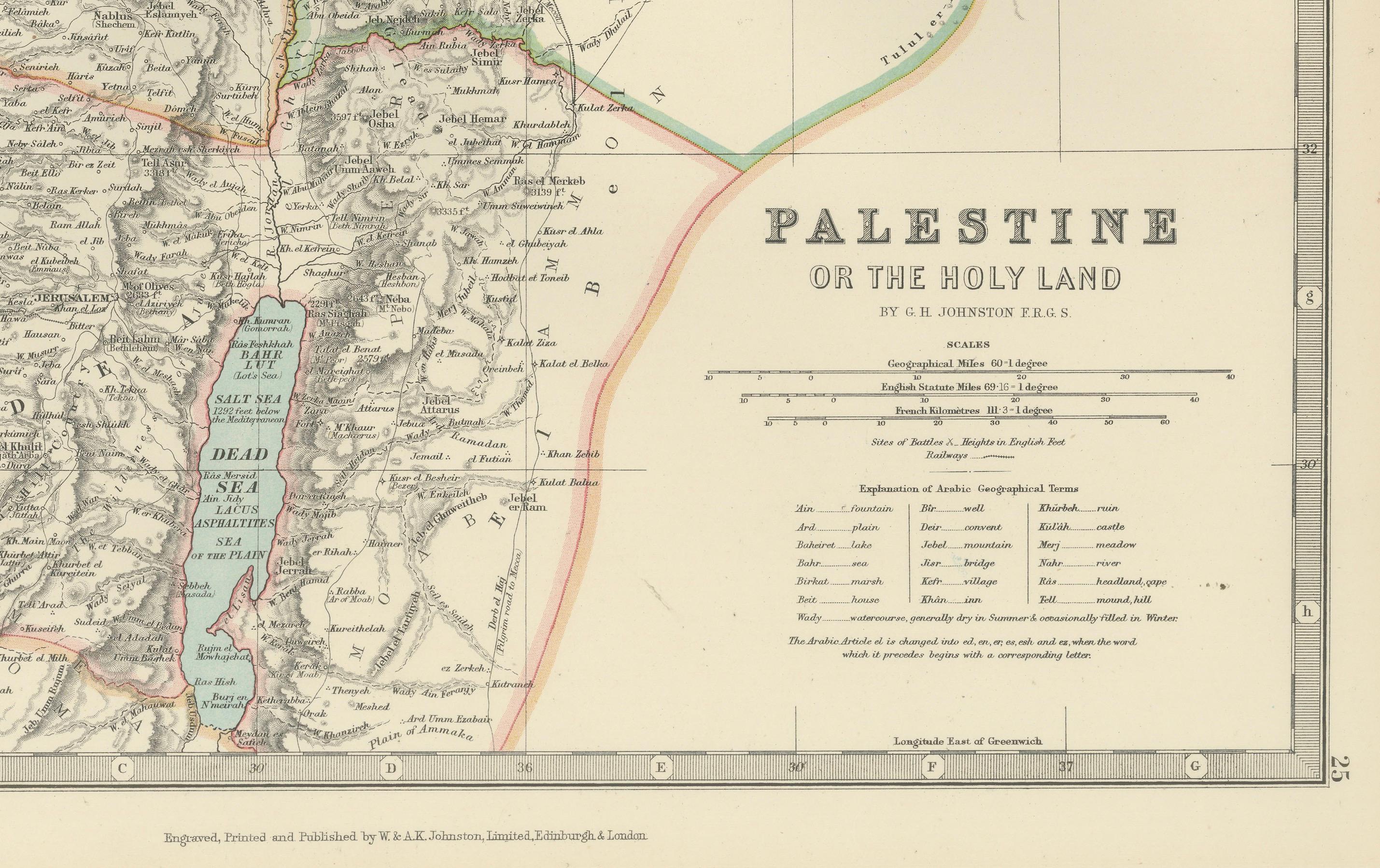 Carta geografica antica della Palestina o Terra Santa, 1903, con dettagli biblici in vendita 5