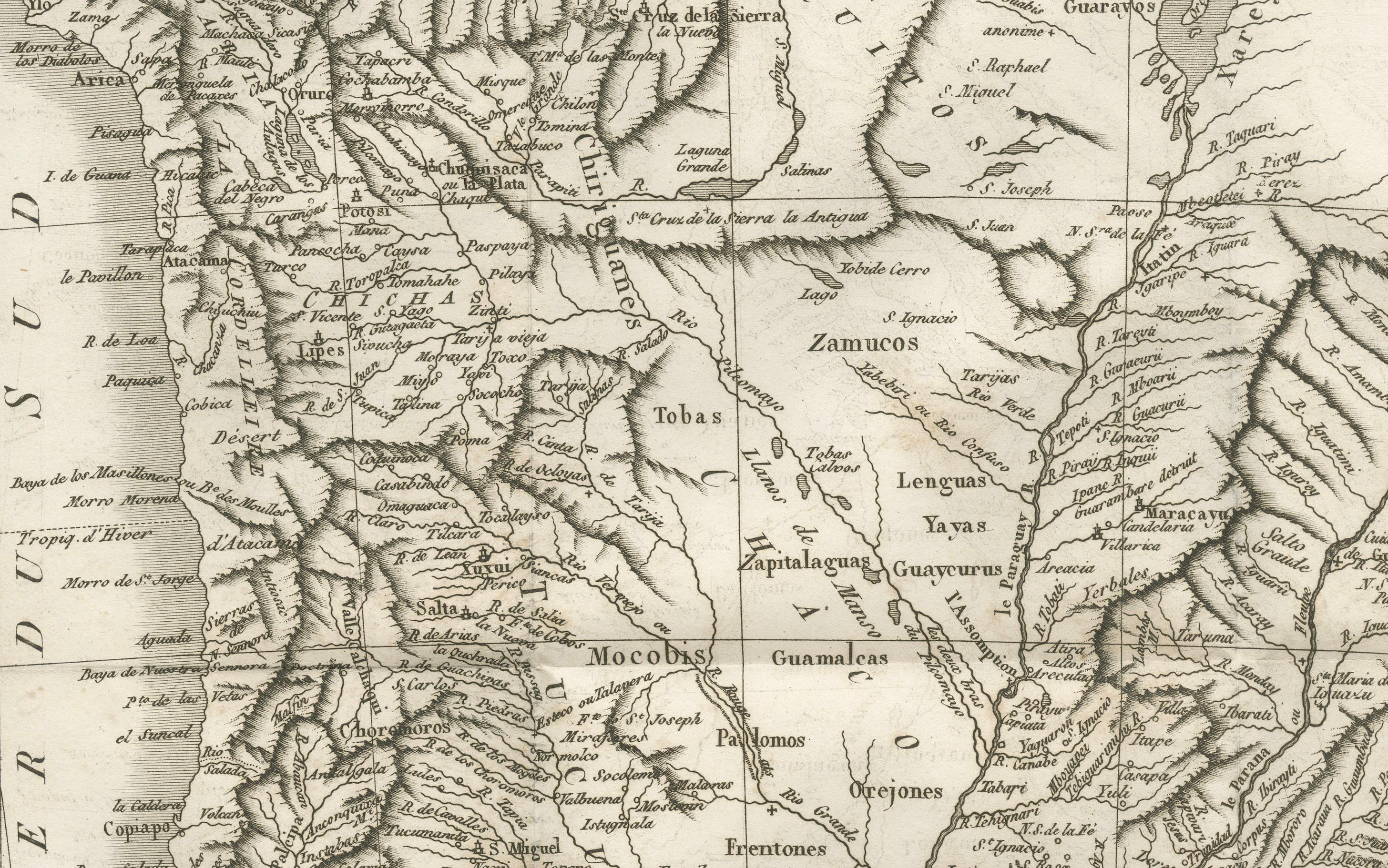 Engraved Antique Map of Paraguay and Jesuit Missions by D’Anville, 1733 For Sale