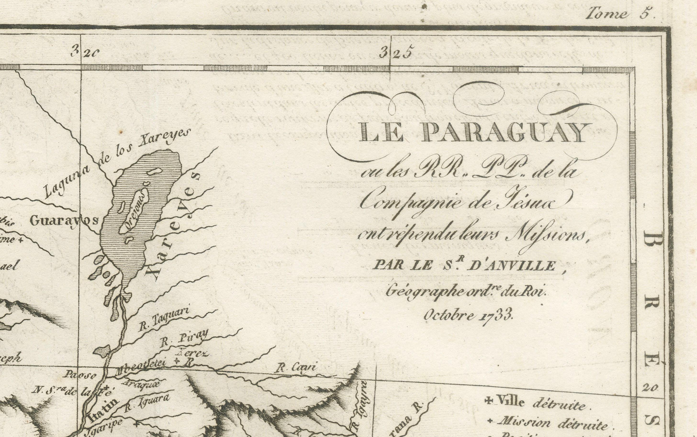 Antique Map of Paraguay and Jesuit Missions by D’Anville, 1733 For Sale 1
