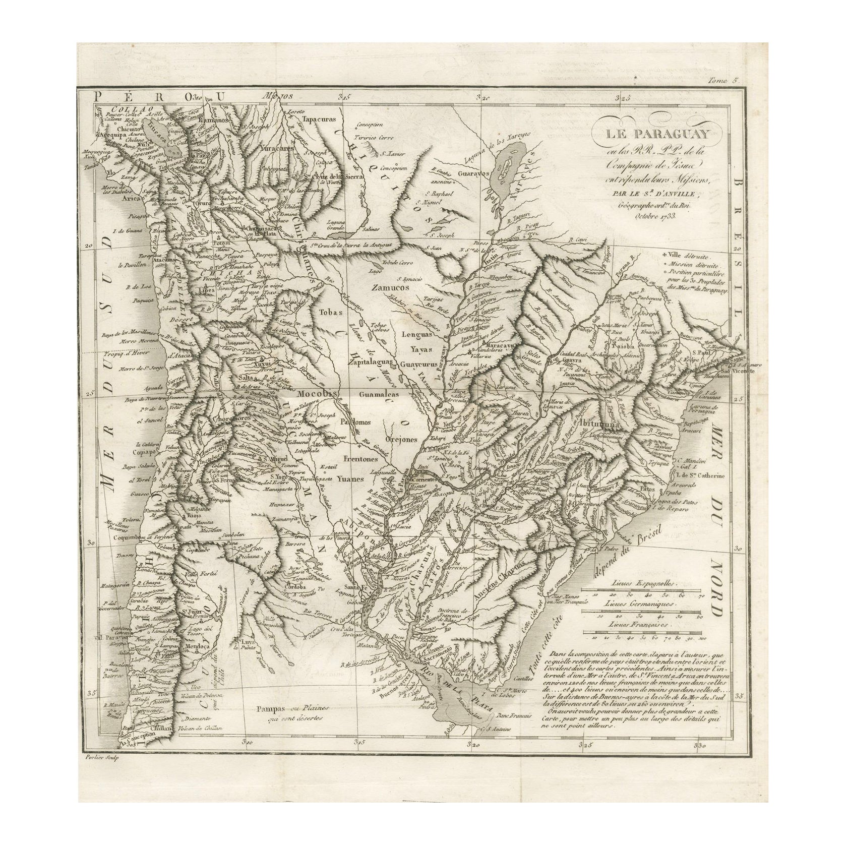 Antique Map of Paraguay and Jesuit Missions by D’Anville, 1733 For Sale