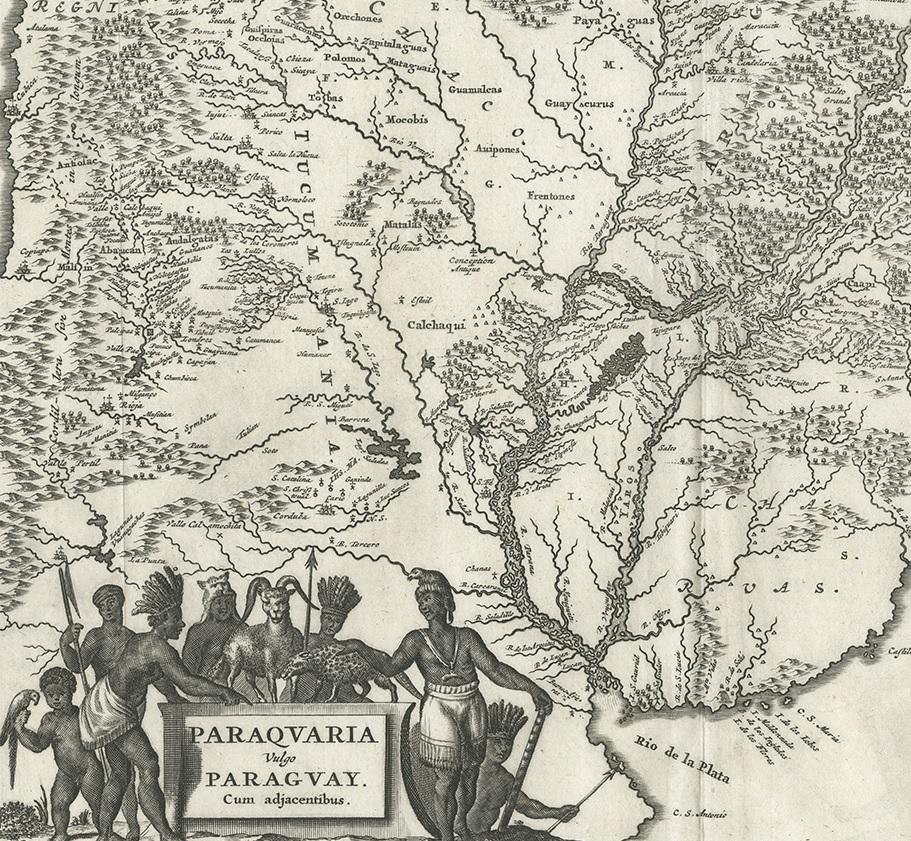 Antike Karte von Paraguay von A. Montanus, um 1671 im Zustand „Gut“ im Angebot in Langweer, NL