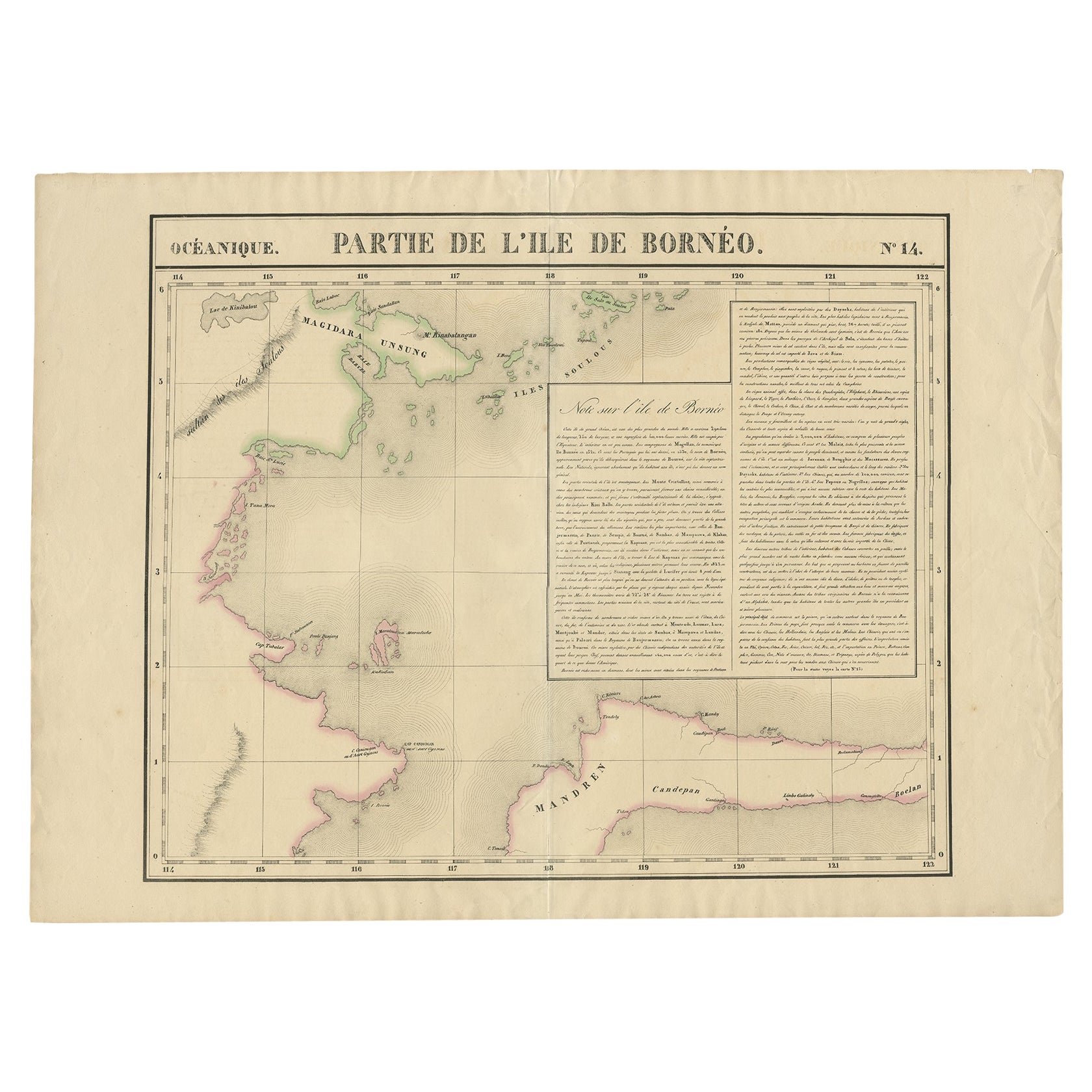 Mapa antiguo de parte de Borneo "Kalimantan" Indonesia por Vandermaelen, C.1825