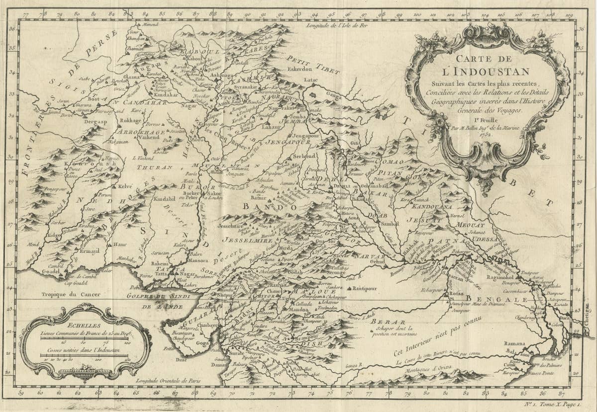 Antique Map of part of India, the Ganges and Hindustan