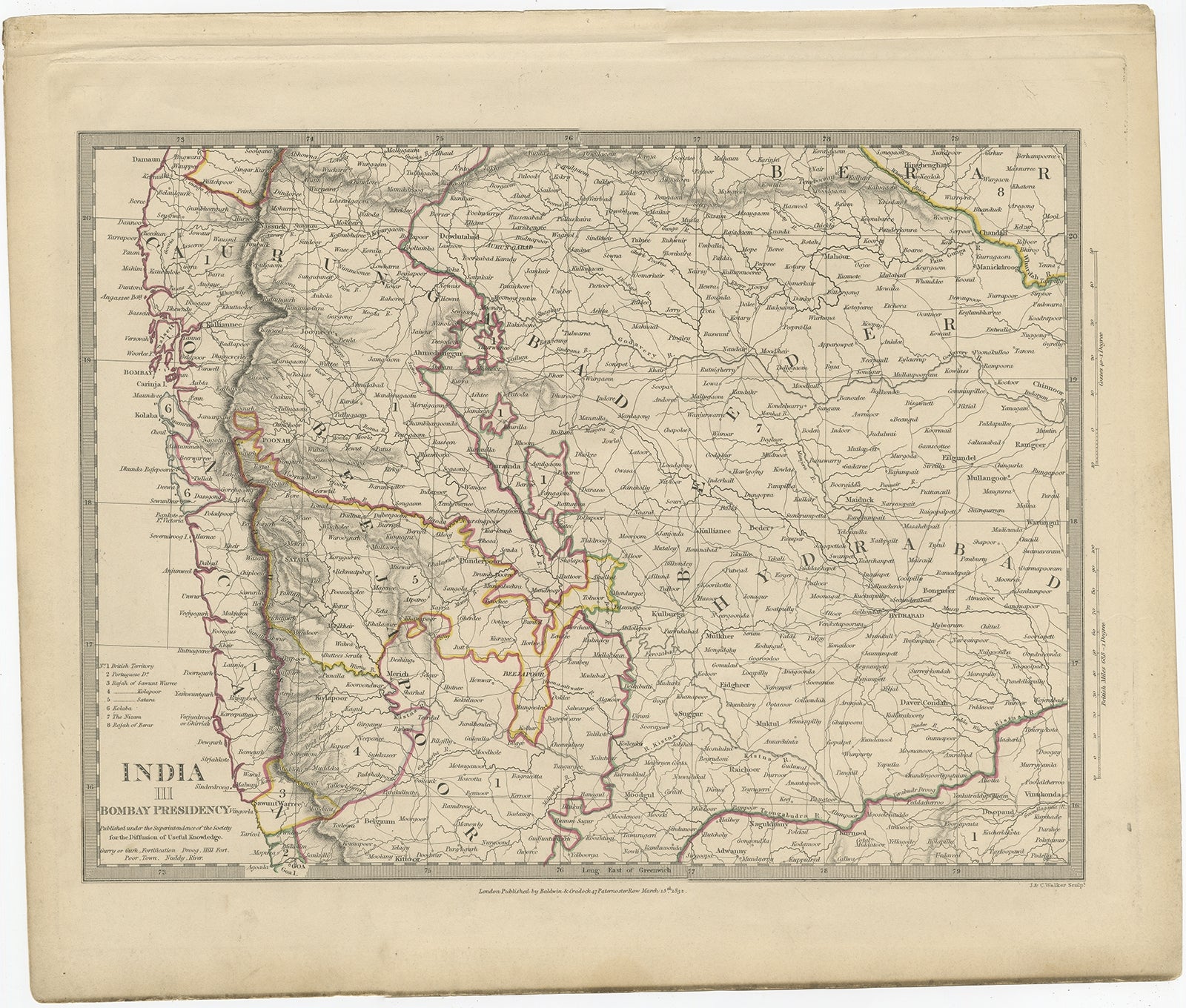 Antique map titled 'India III Bombay Presidency'. Old steel engraved map of part of the Bombay Presidency. The Bombay Presidency, also known as Bombay and Sind from 1843 to 1936 and the Bombay Province, was an administrative subdivision (presidency)