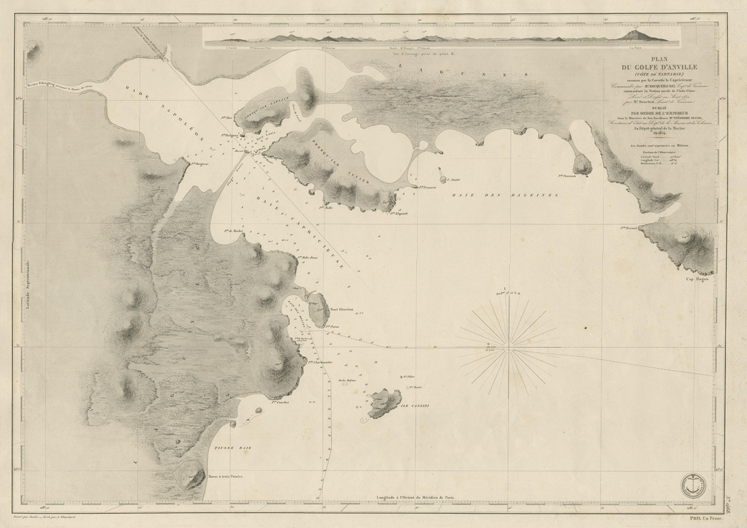 Antike Karte einer Teil der chinesischen Küste, entdeckt von den Französischen, um 1852 im Zustand „Gut“ im Angebot in Langweer, NL