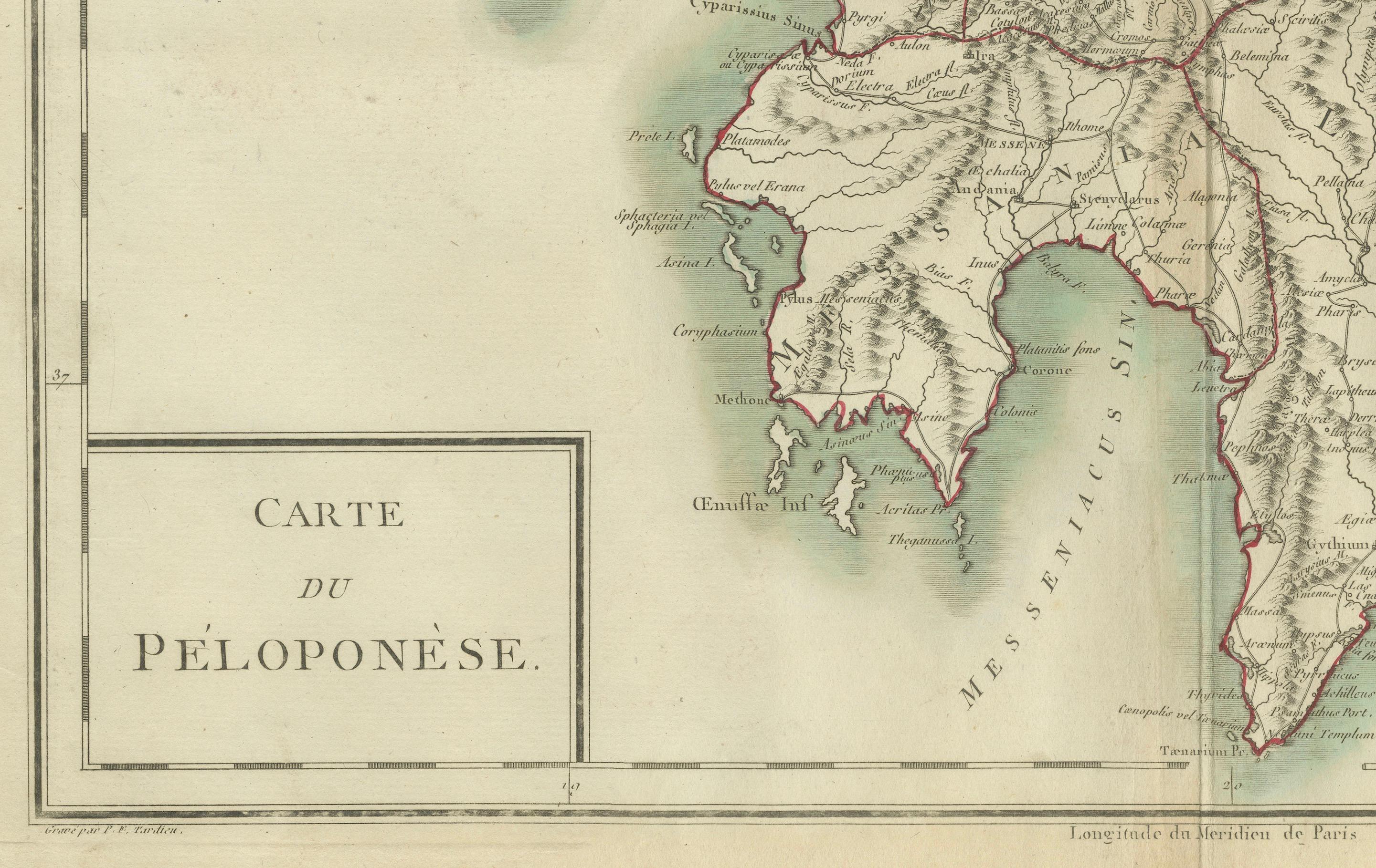 Engraved Antique Map of Peloponnesus, Greece by Pierre Antoine Tardieu, 1797 For Sale